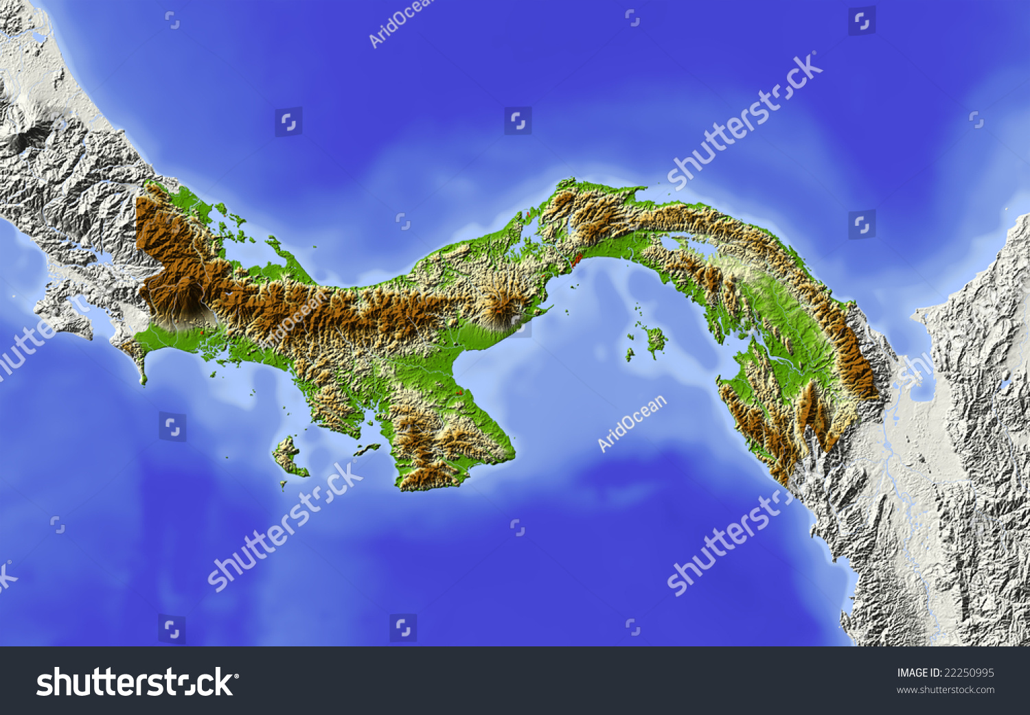 Panama Shaded Relief Map Surrounding Territory