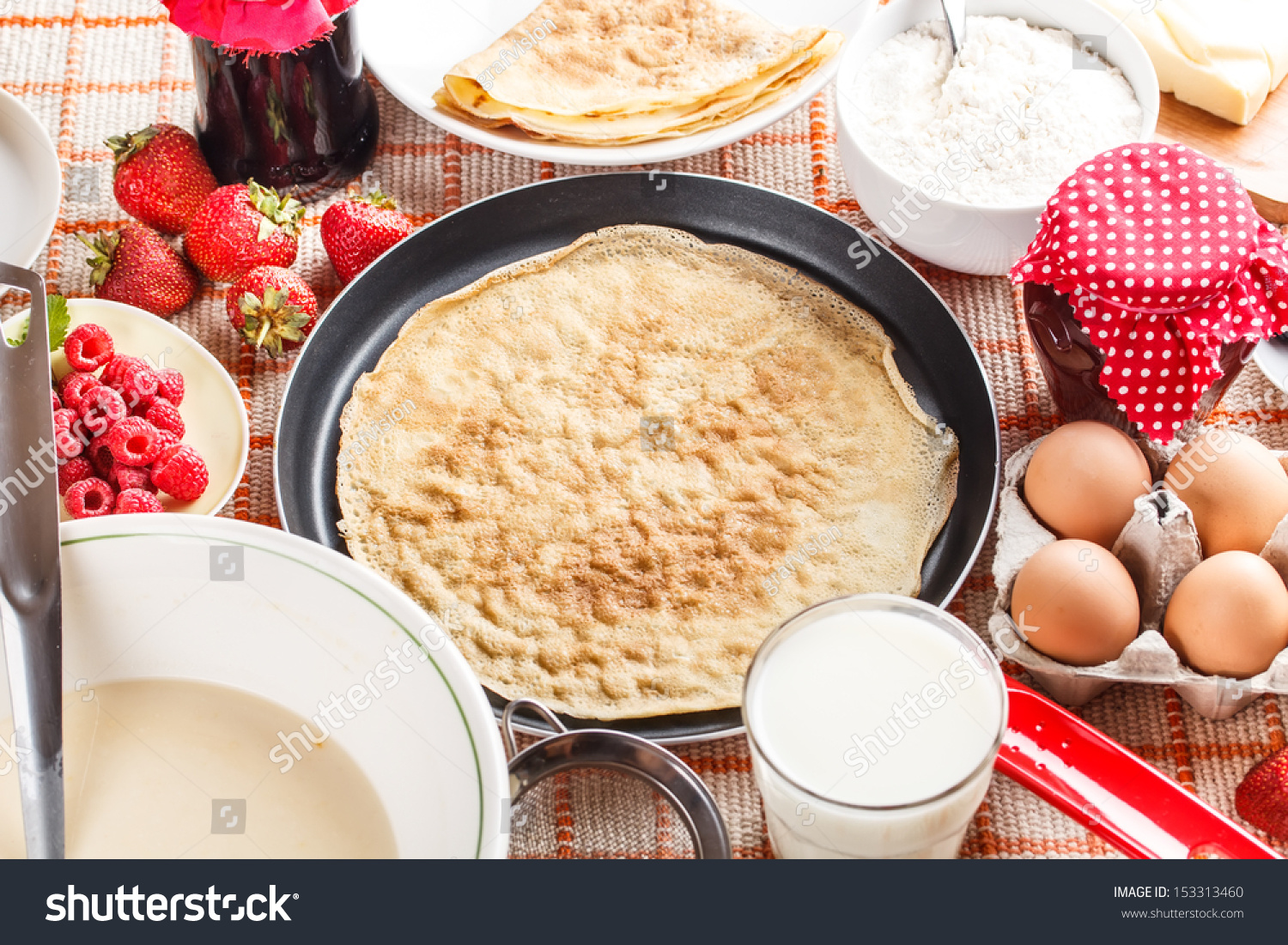 Pancake Preparation With Pancakes Ingredients Stock Photo 153313460 ...