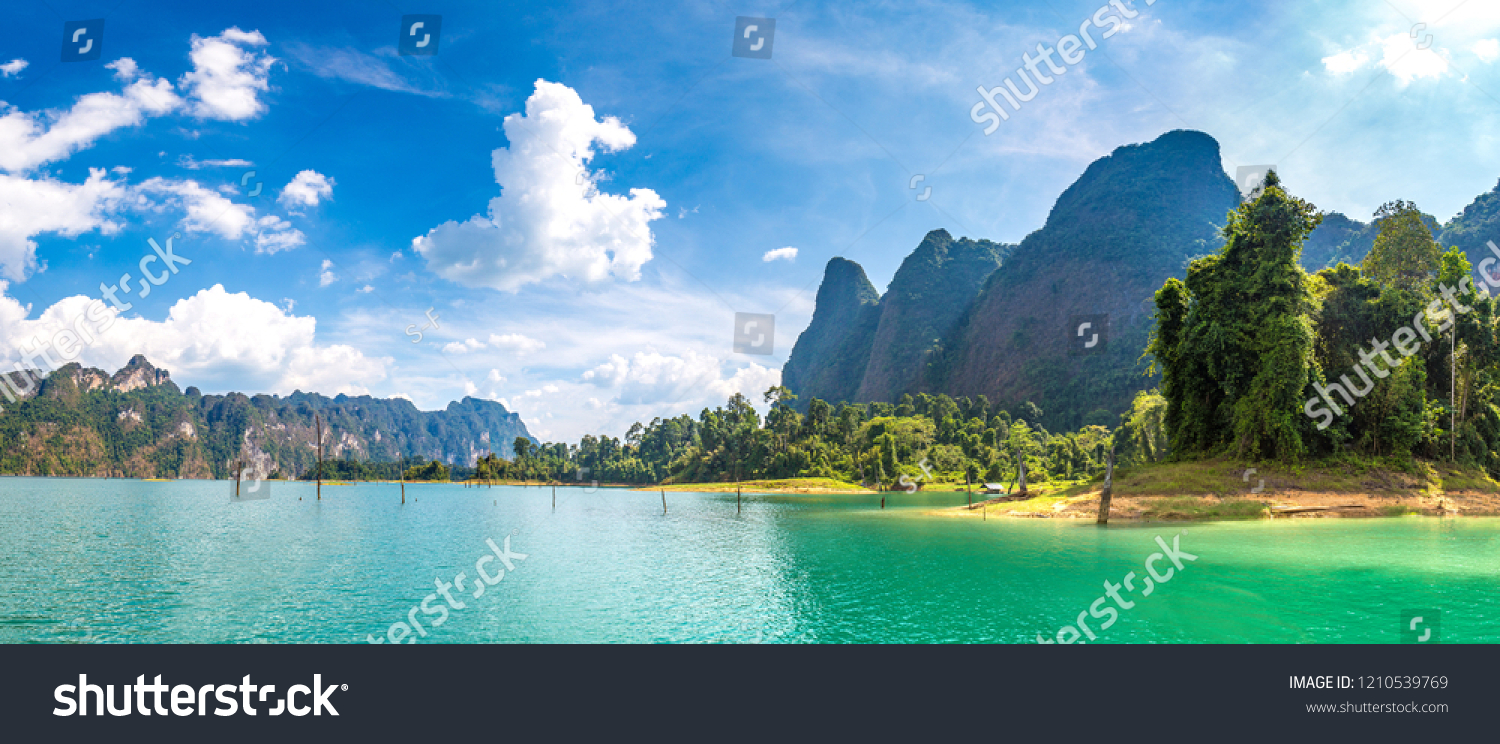 Panorama Beautiful Nature Cheow Lan Lake Stock Photo 1210539769