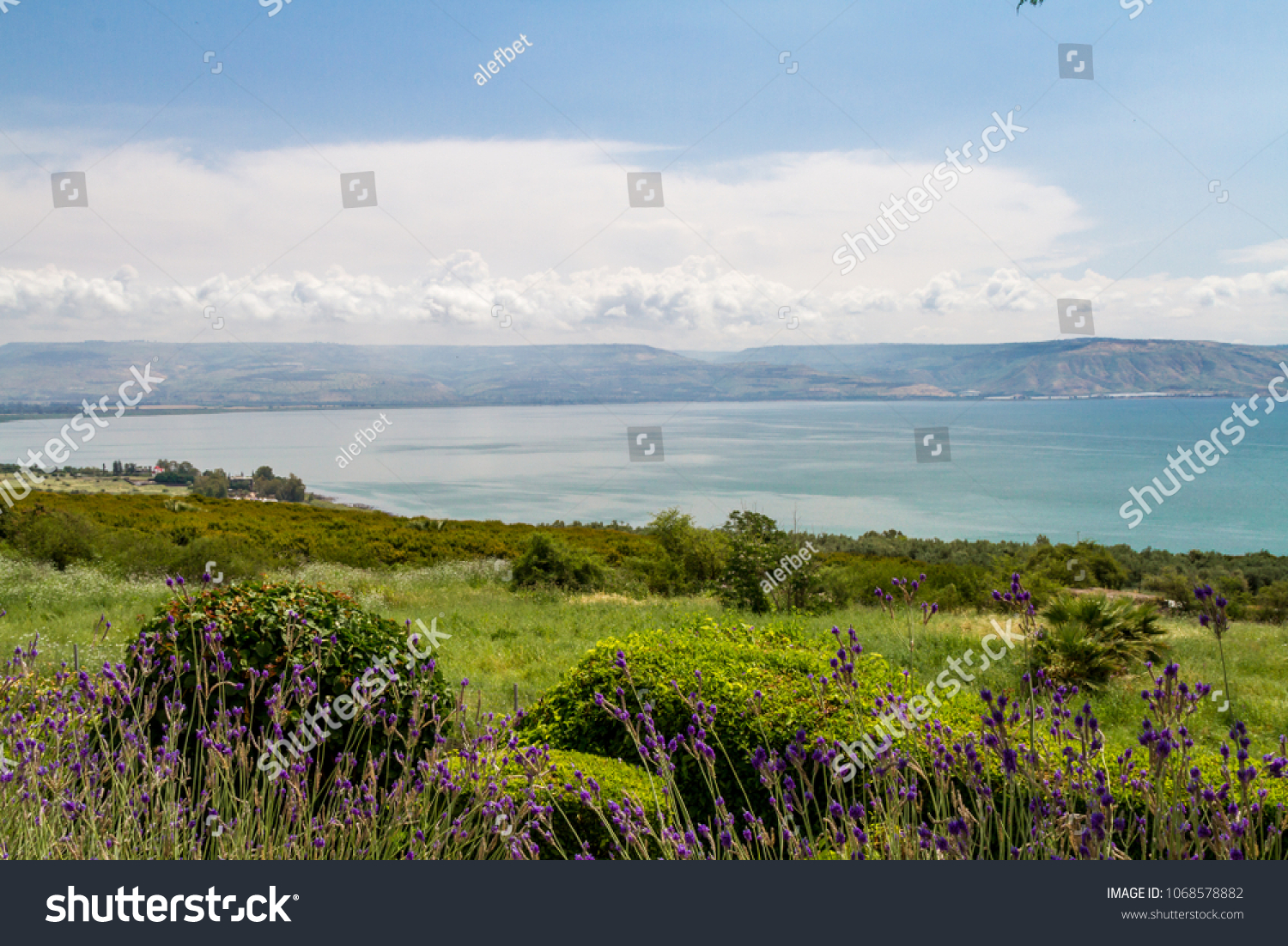 Panoramic View Sea Galilee Kinneret Lake Stock Photo