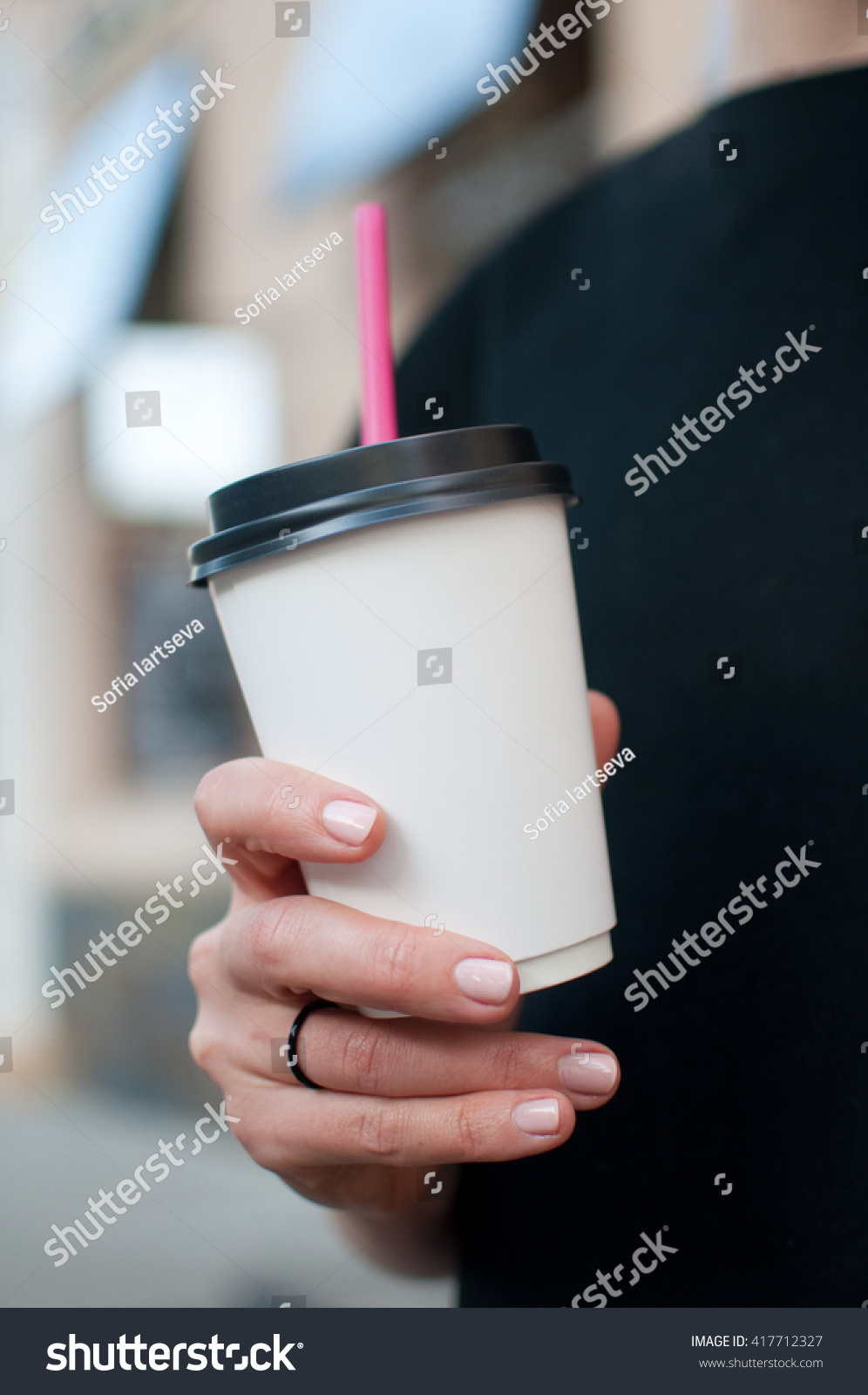 Paper Coffee Cup Womans Hand City Stock Photo Shutterstock