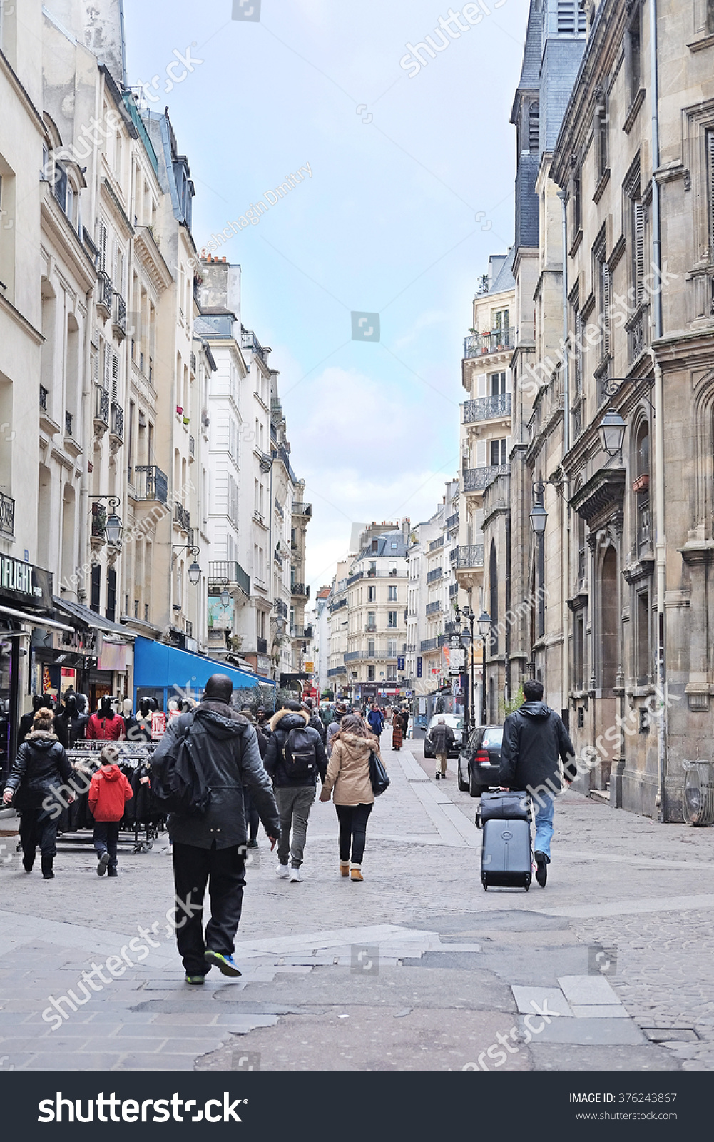 Paris France February 9 2016 view of a street in a center of Paris France Paris France February 9 2016 view of a street in a center of Paris France