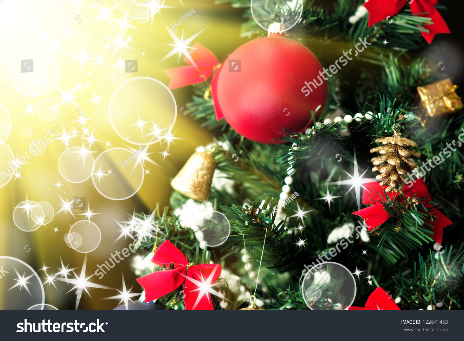 Part Of Beautiful Christmas Tree With New Year Ornaments On Black