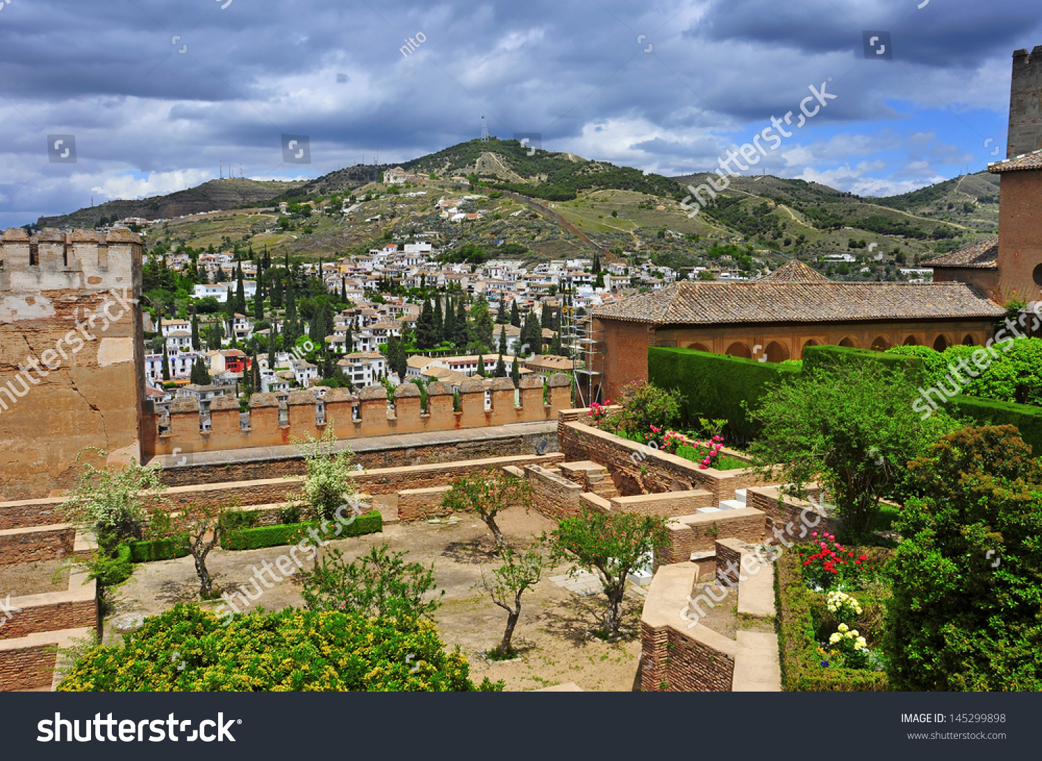 Patio De Machuca In Nasrid Palaces In La Alhambra In Granada, Spain ...