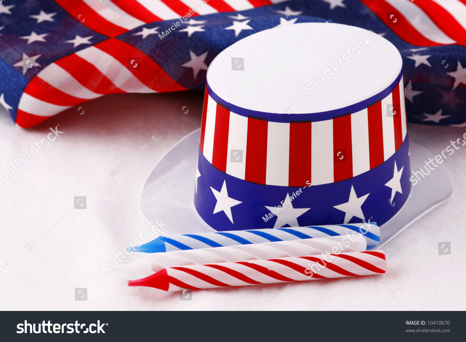 Patriotic Party Favor Hat With Flag Material And Candles Stock Photo ...