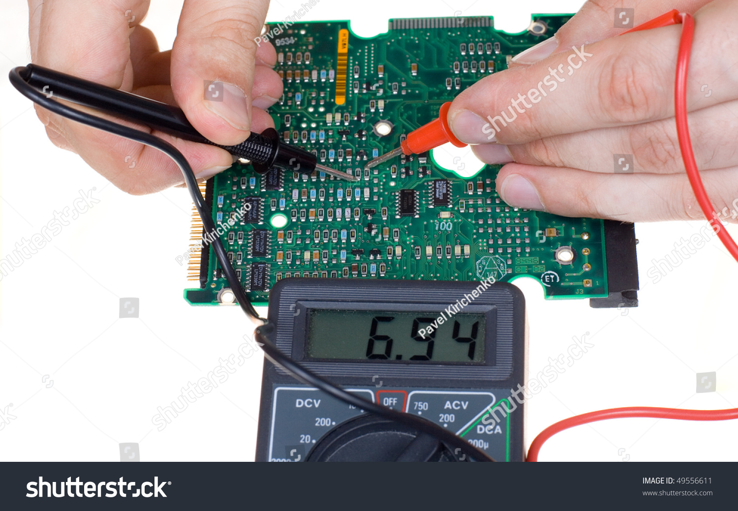 Pcb Diagnostics And Measurement By Means Of A Multimeter Stock Photo