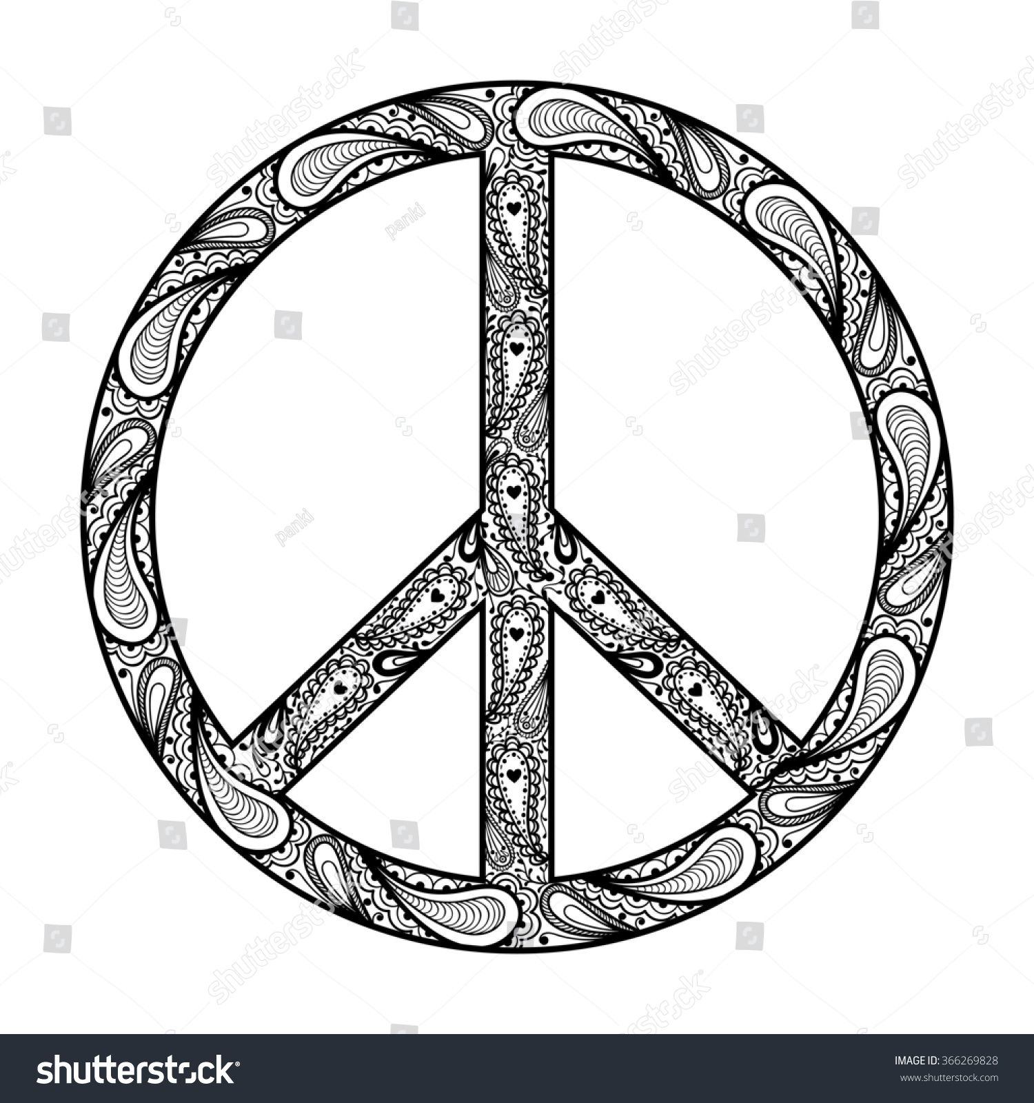 Peace Sign Zentangle Black Symbol Tattoo Stock Illustration 366269828 