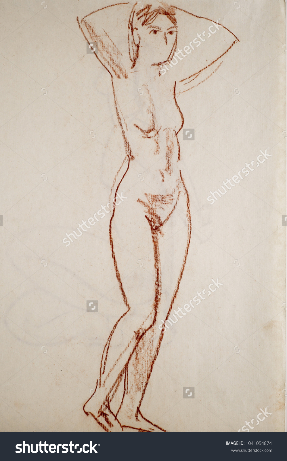 Pencil Drawing On Paper Naked Girl Stock Illustration