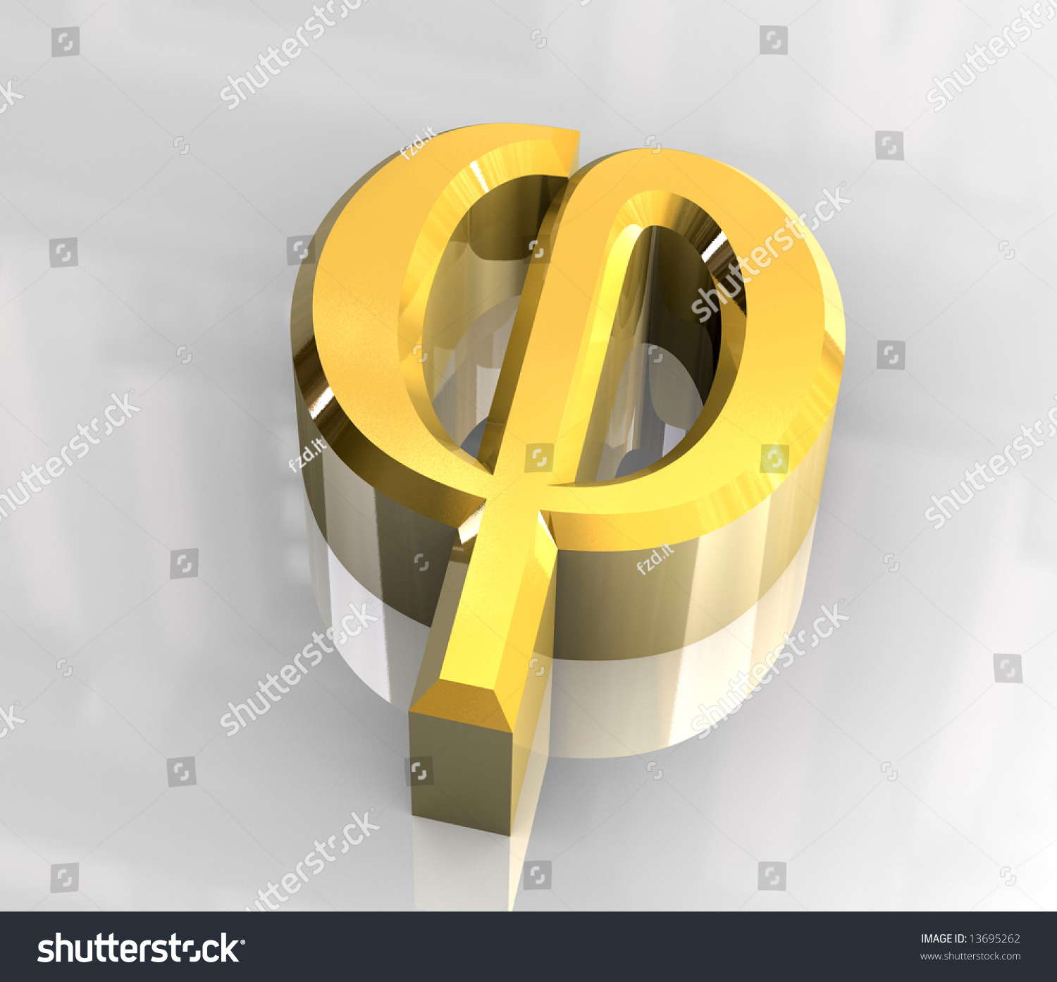 Phi Symbol In Gold 3d Stock Photo 13695262 Shutterstock