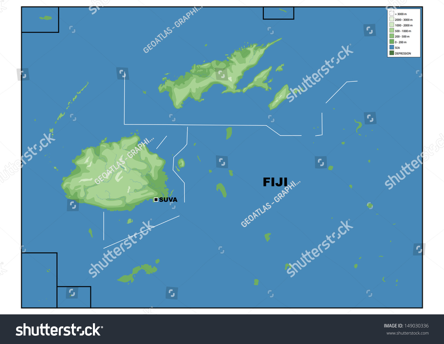 Physical Map Fiji Stock Illustration 149030336