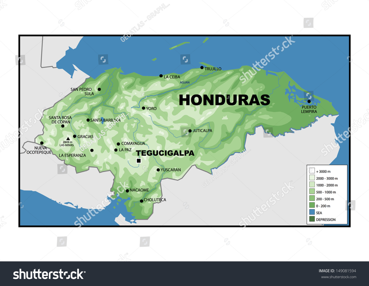 Physical Map Of Honduras Stock Photo 149081594 Shutterstock