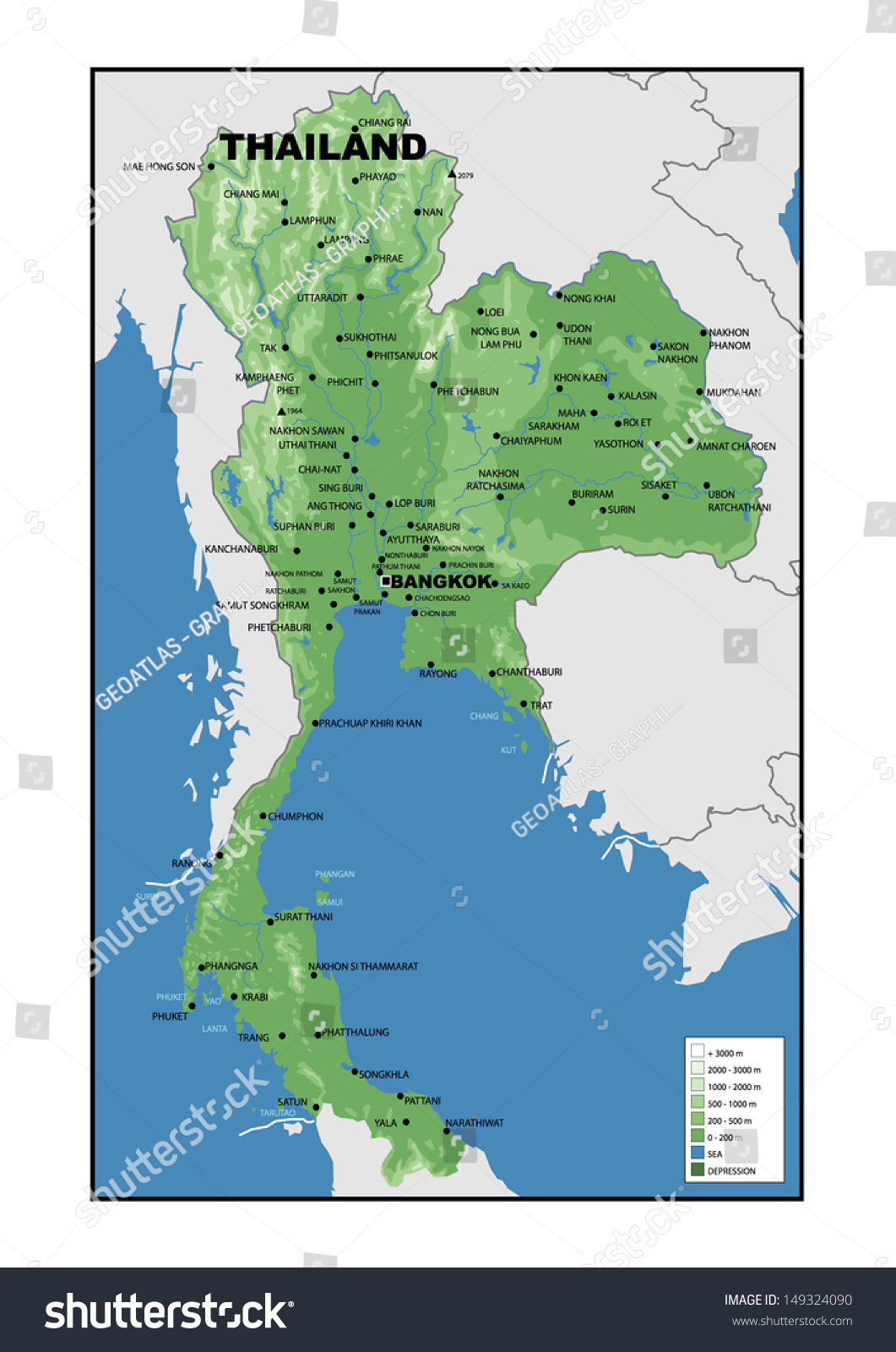 Physical Map Of Thailand Stock Photo Shutterstock