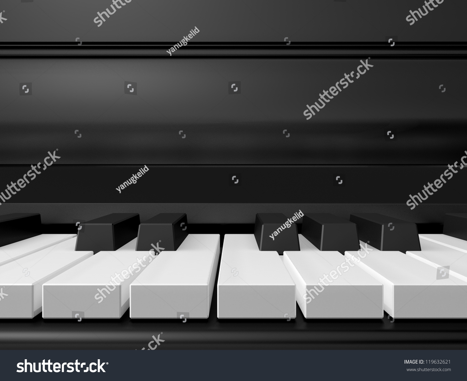 Piano Keys On Black Grand Piano, Front View. Stock Photo 119632621