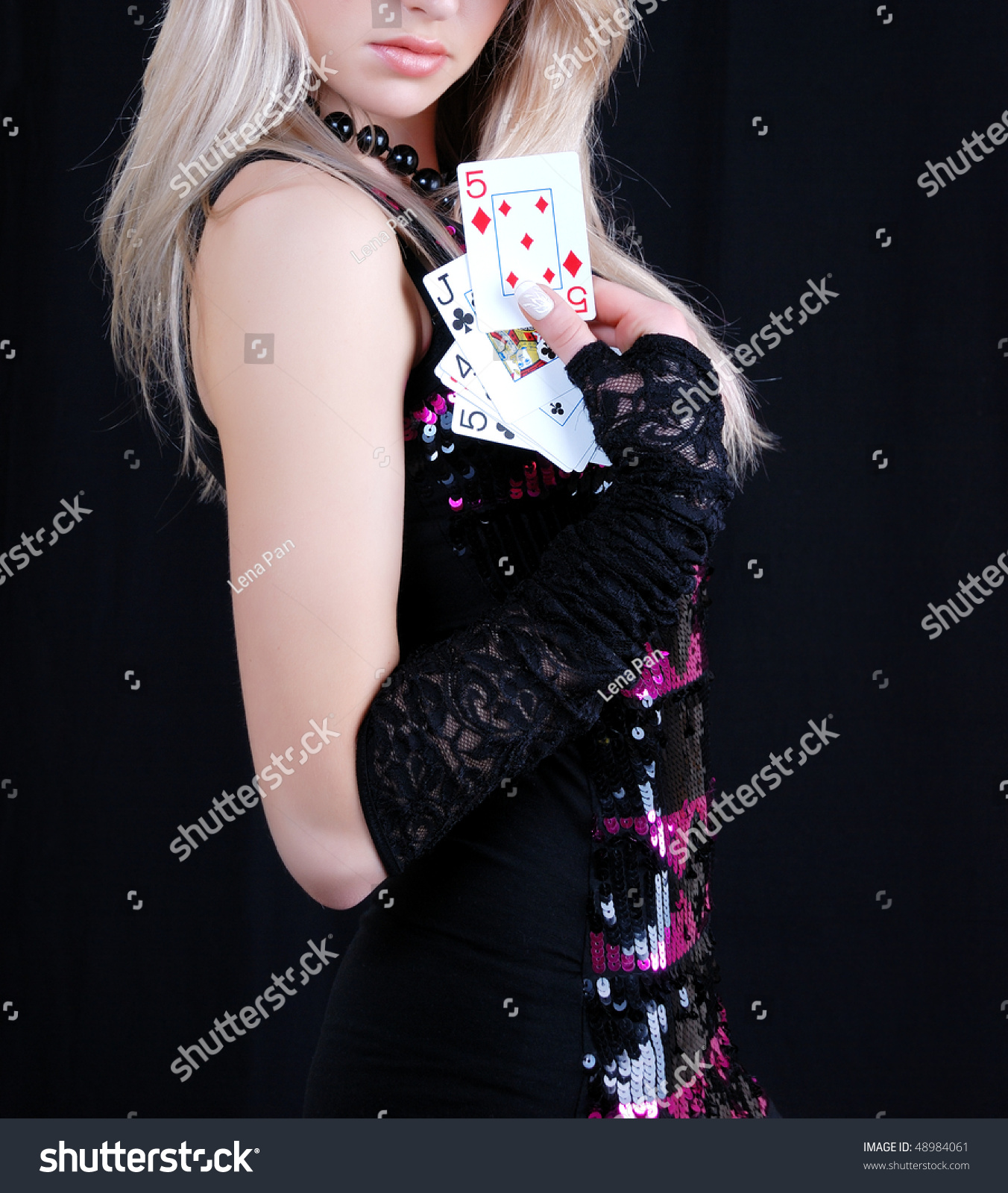 Picture Of A Sexy Woman Holding Playing Cards Stock Photo 48984061