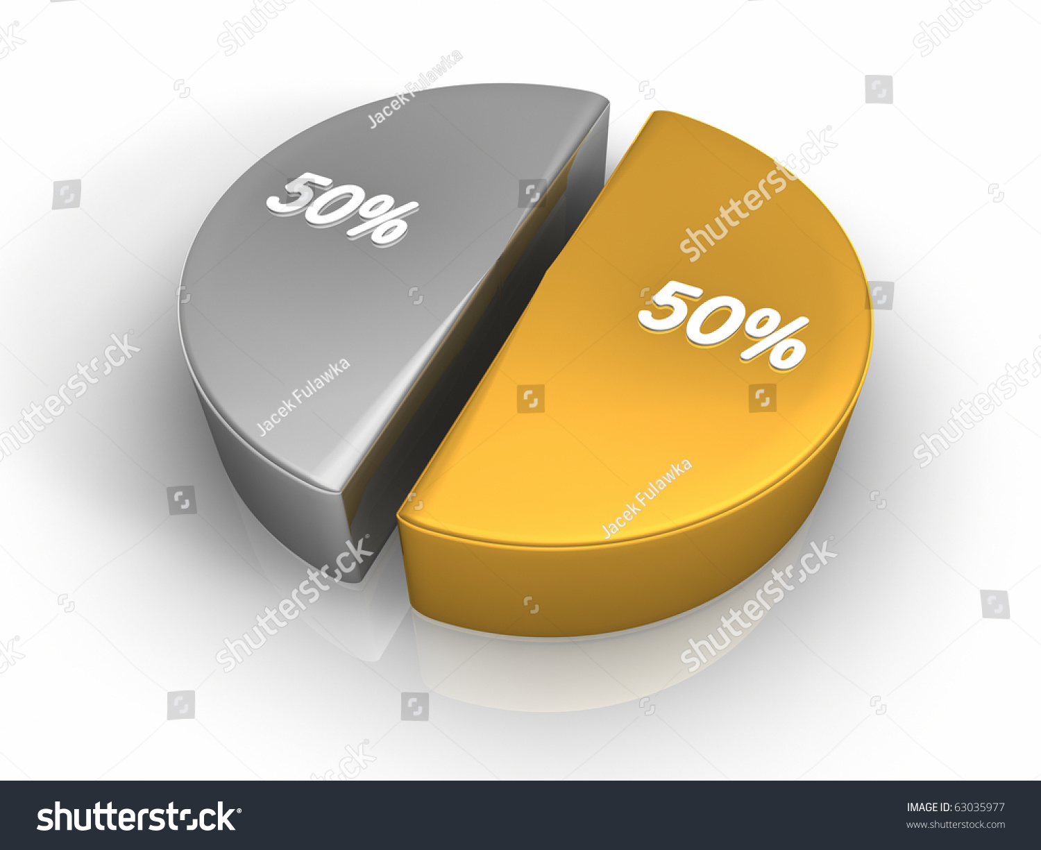 Pie Chart With Fifty Fifty Percent, 3d Render Stock Photo 63035977