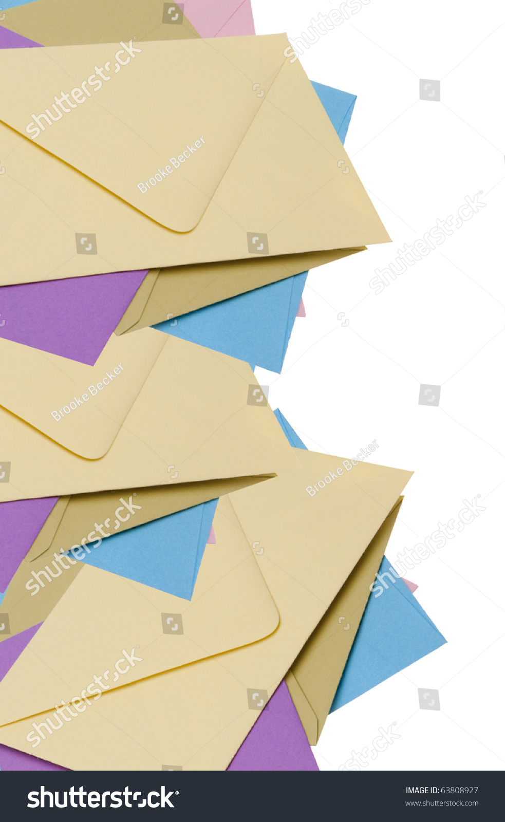 Pile Of Bright Envelopes, Fun Stationery Border! Isolated On White With