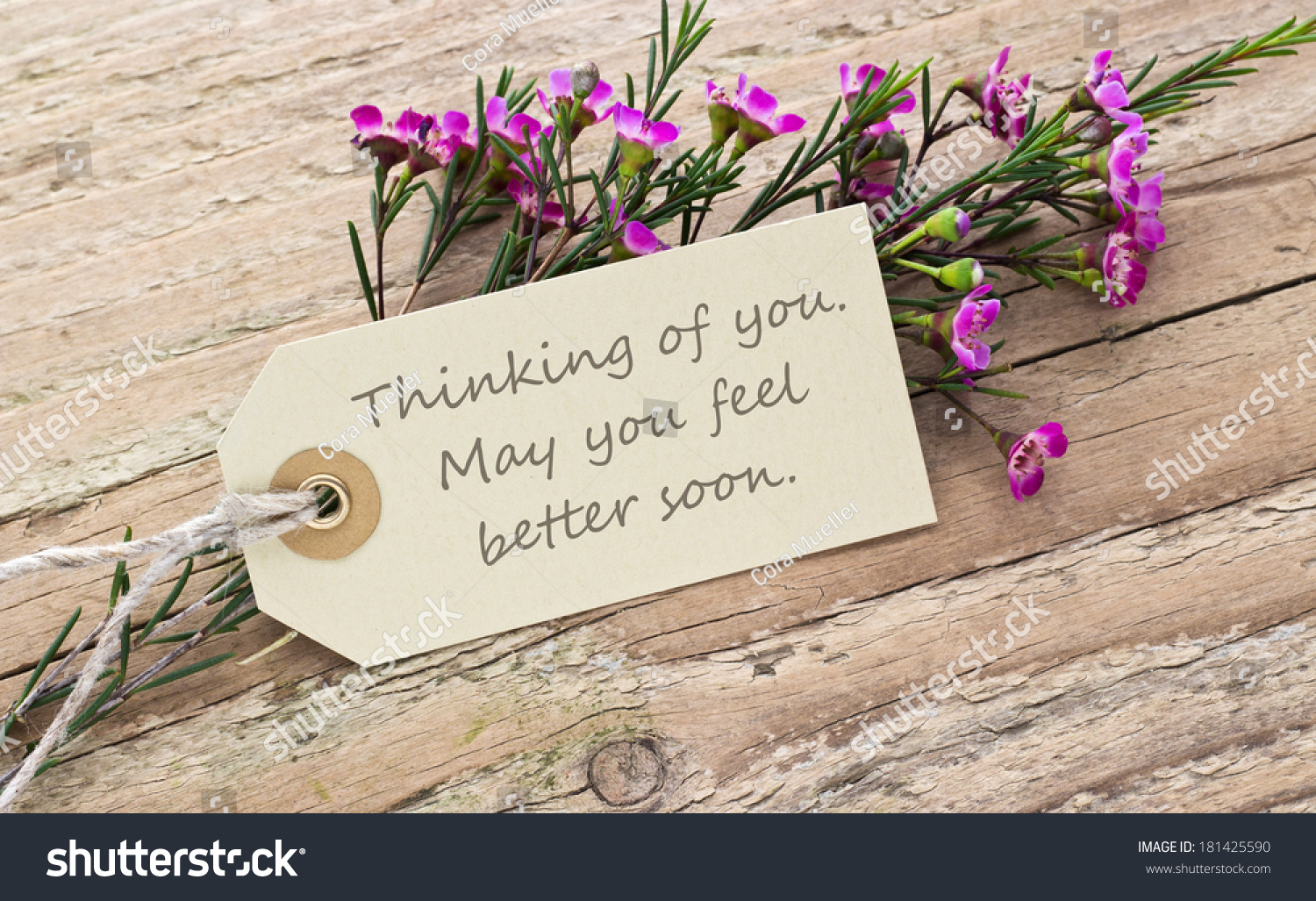 Pink Flower On A Wooden Board With Card/Thinking Of You. May You Feel