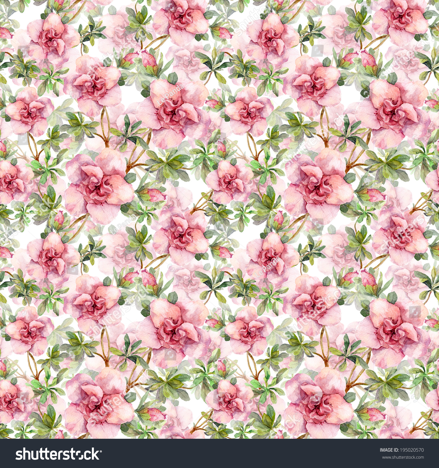 Pink Flowers. Seamless Tiled Floral Wallpaper. Aquarelle Hand Drawing