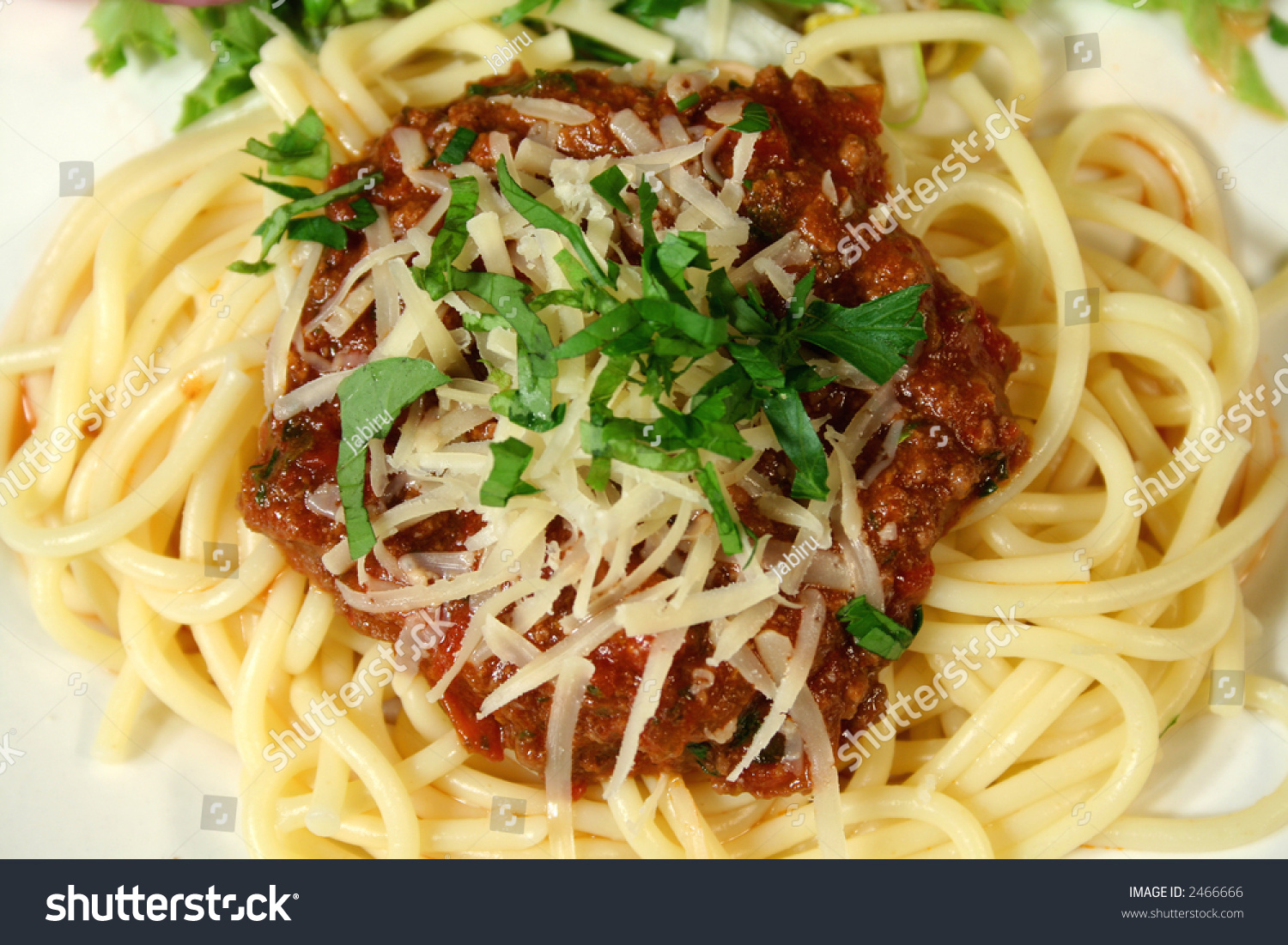 Piping Hot Bolognese Sauce On Spaghetti Ready To Eat. Stock Photo 