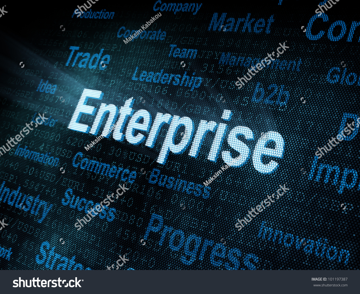 Pixeled Word Enterprise On Digital Screen 3d Render Stock Photo