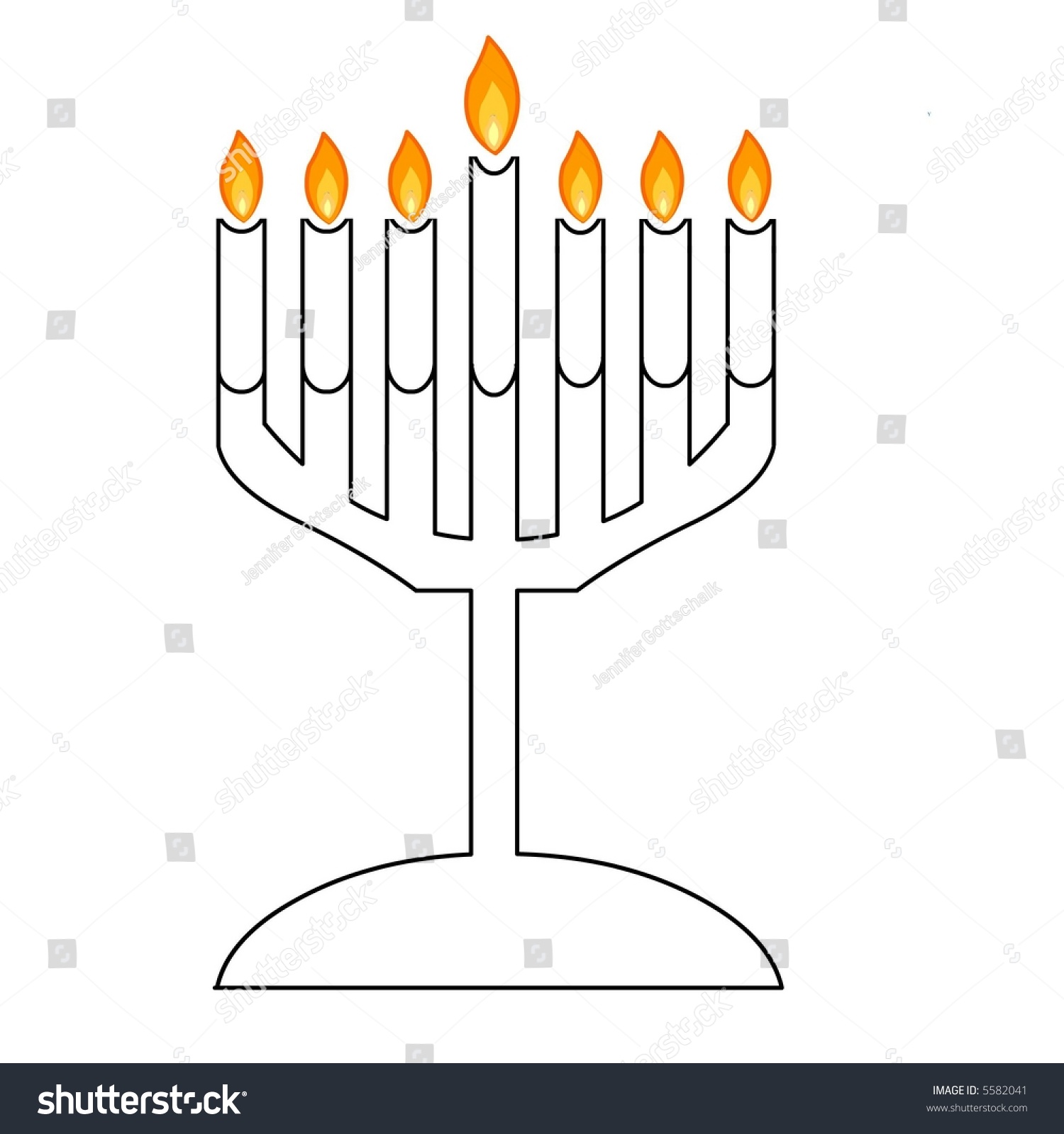 Plain Black White Menorah 7 Branched Stock Illustration 5582041