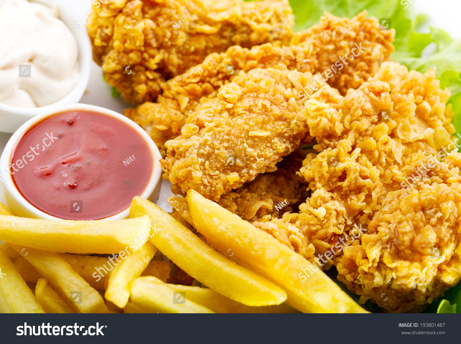 Plate Of Fried Chicken With Vegetable Stock Photo 193801487 : Shutterstock