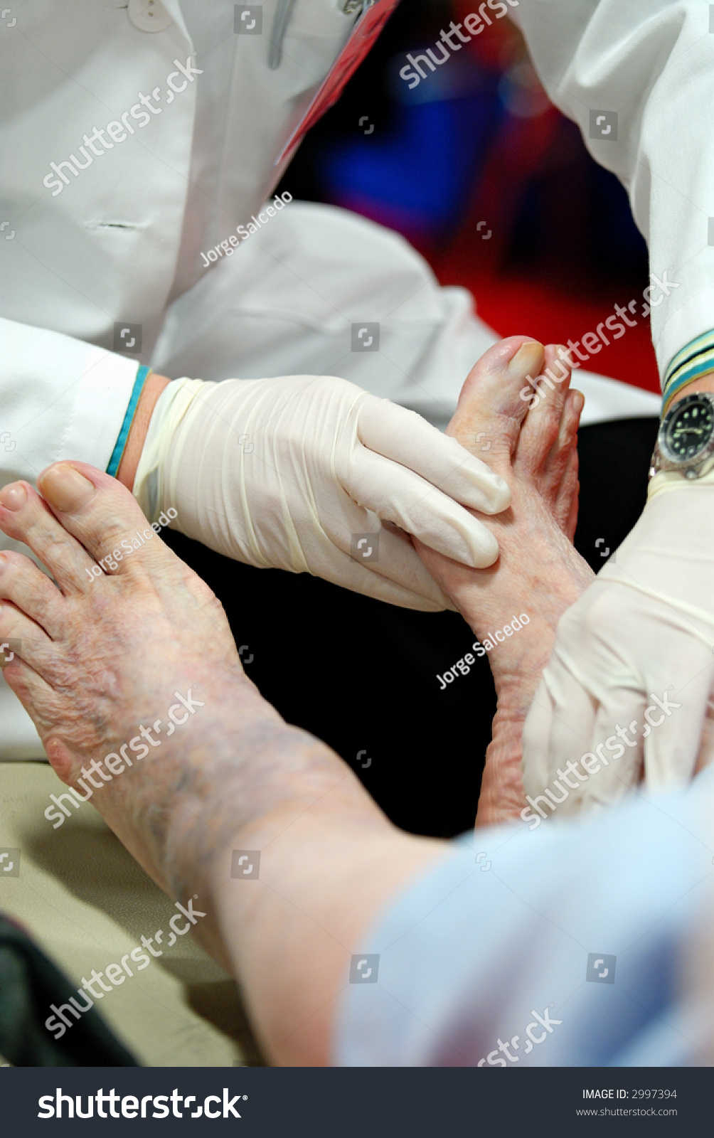 Podiatrist Doing A Foot Examination On Diabetic Patient Stock Photo 