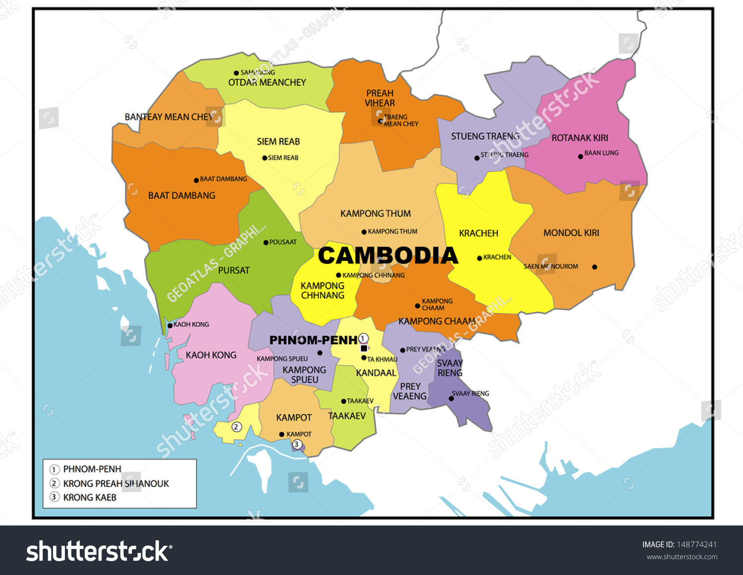 Stock Photo Political Map Of Cambodia 148774241 