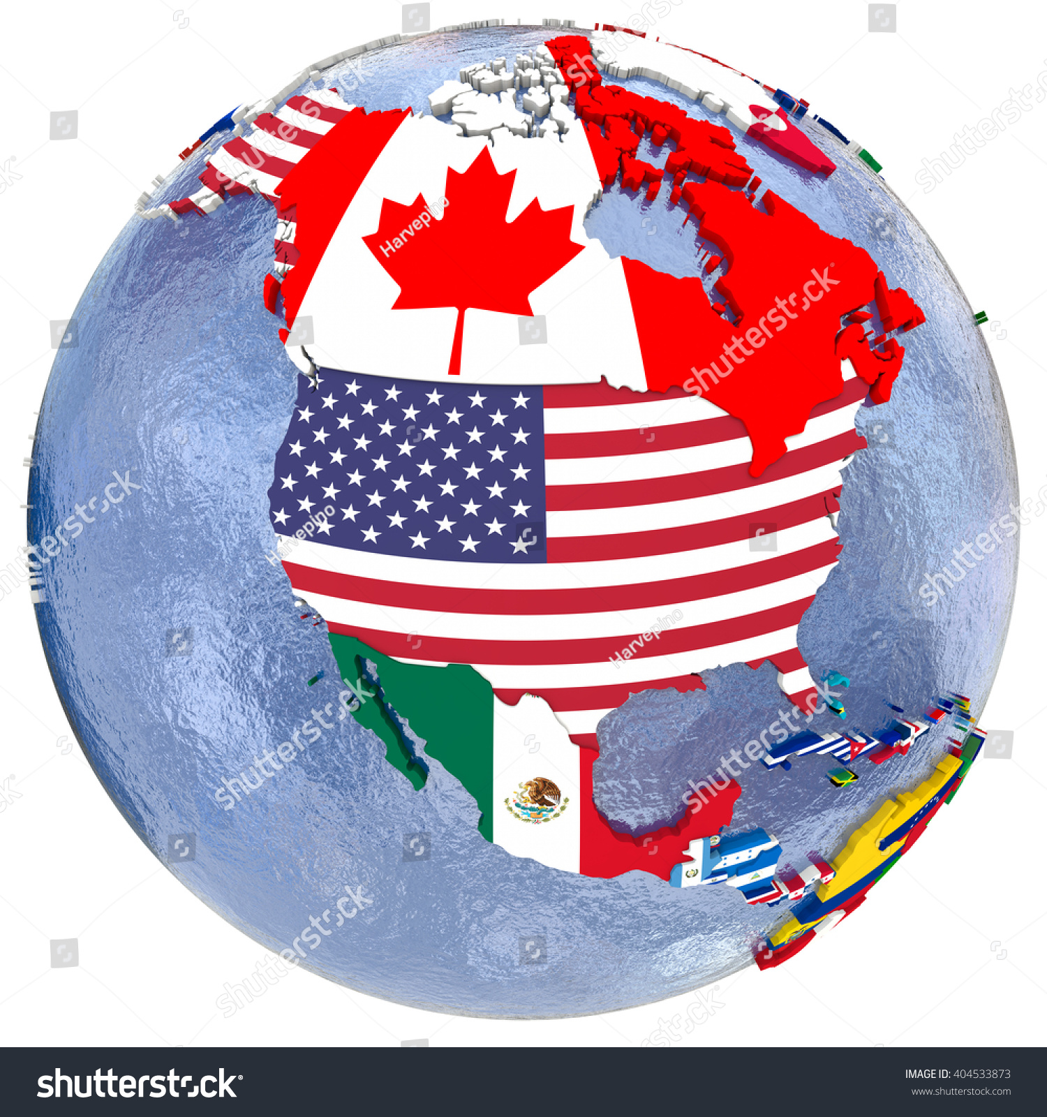 Political Map Of North America With Each Country Represented By Its