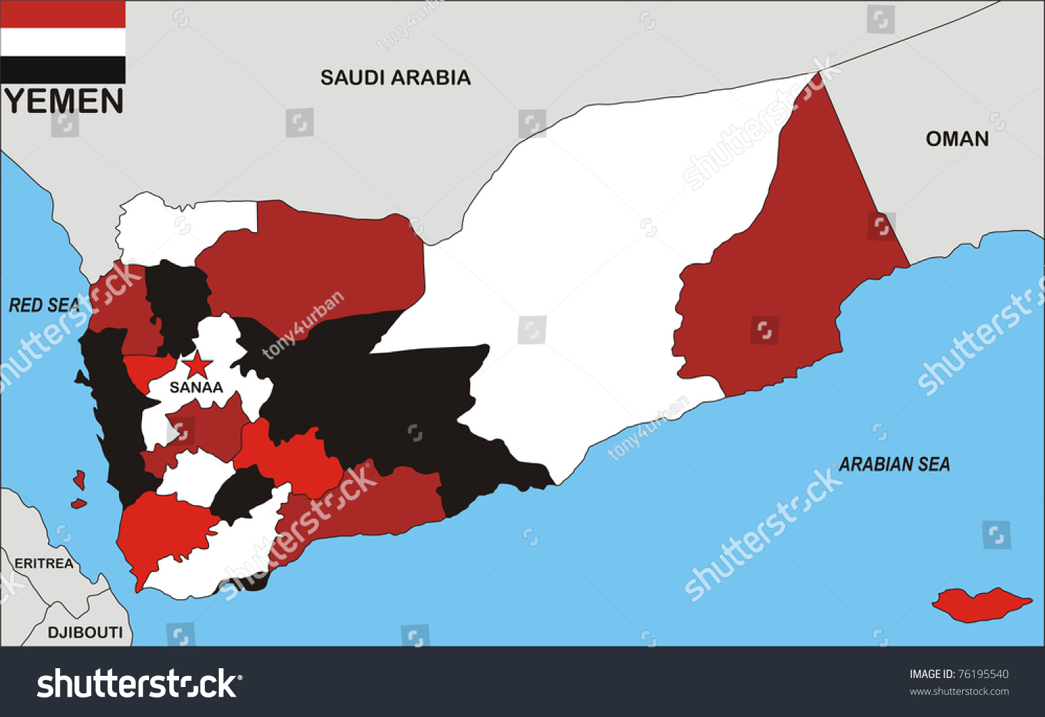 Political Map Of Yemen Country With Flag Illustration 76195540 Shutterstock 