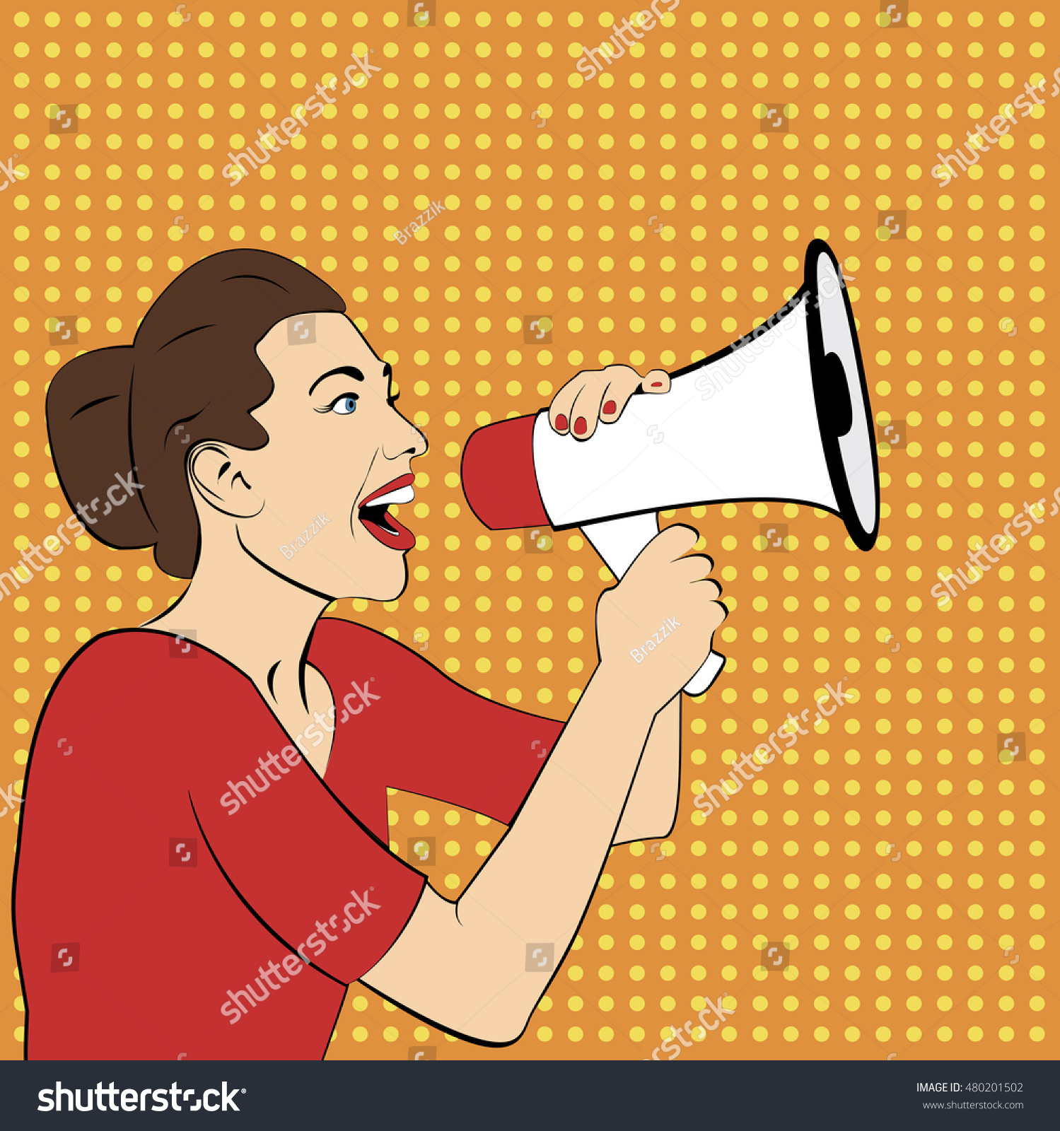 Pop Art Girl Megaphone Woman Loudspeakergirl Stock Illustration