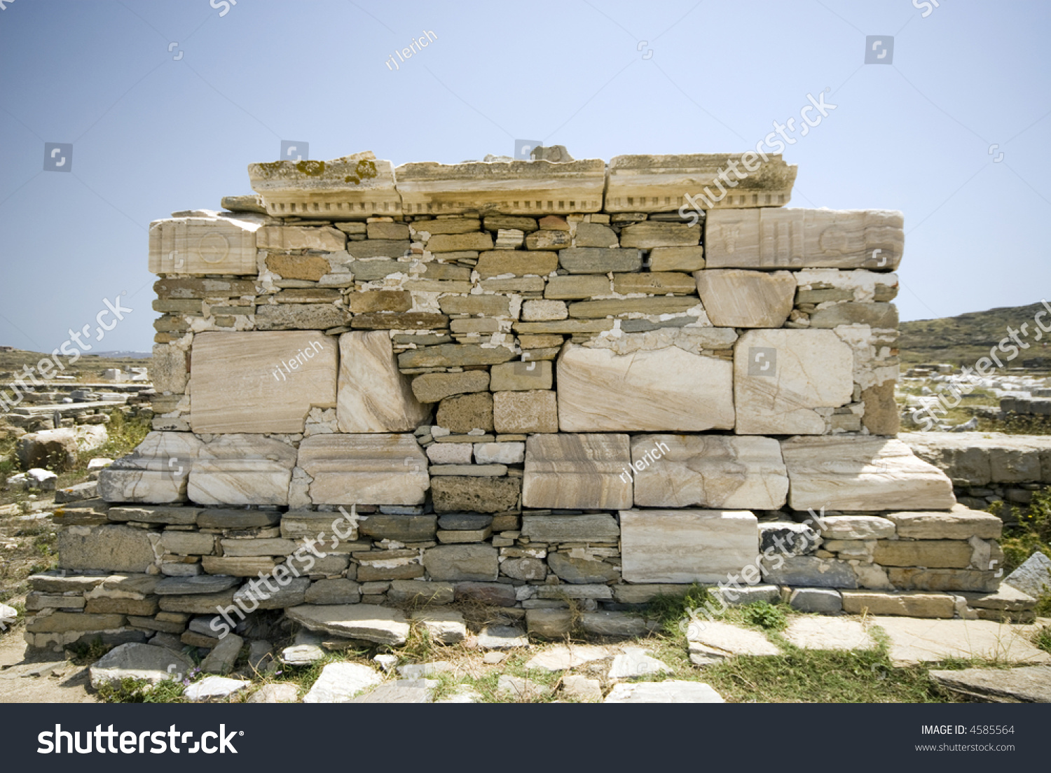 Poros Temple Oikos Porinos Ruins Delos Island Greece Stock Photo