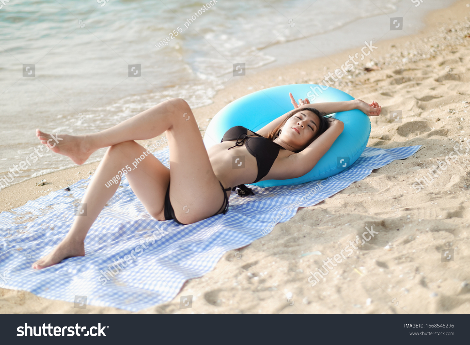 Portrait Asian Woman Sexy Bikini Seaside Stock Photo