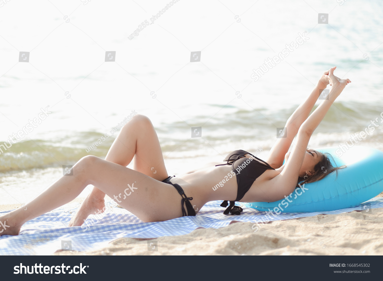 Portrait Asian Woman Sexy Bikini Seaside Stock Photo