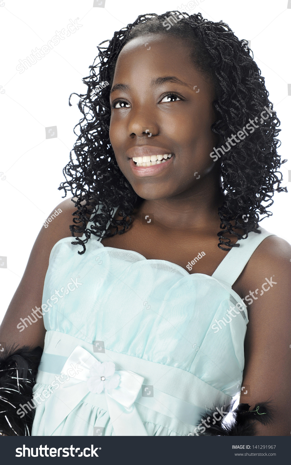 Portrait Beautiful Black Preteen On White Stock Photo