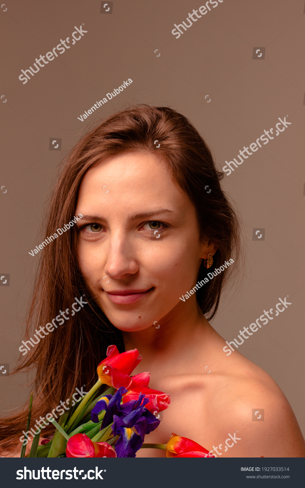 Portrait Beautiful Naked Girl Spring Flowers Stock Photo Edit Now