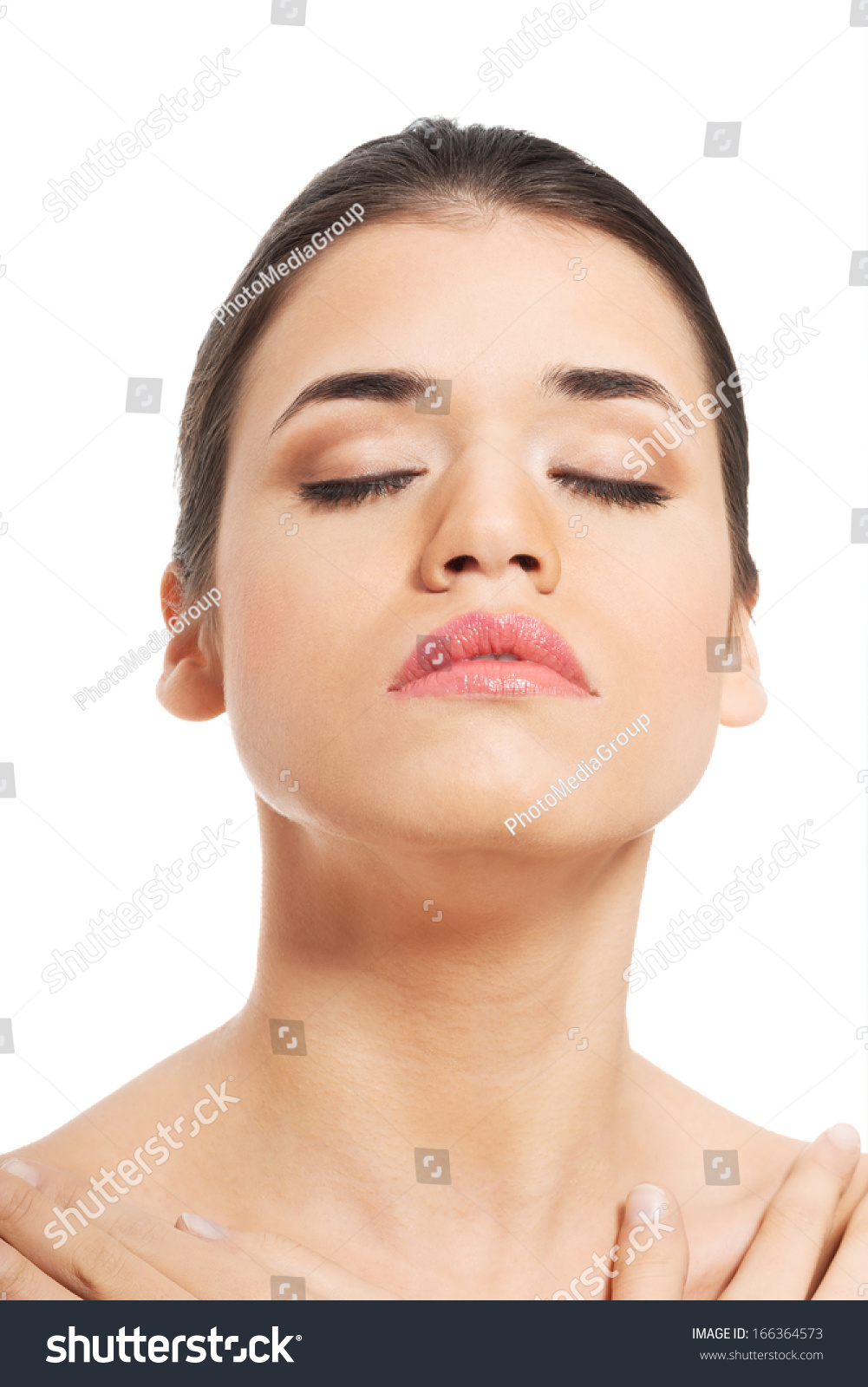 Portrait Beautiful Topless Woman Closed Eyes Stock Photo 166364573