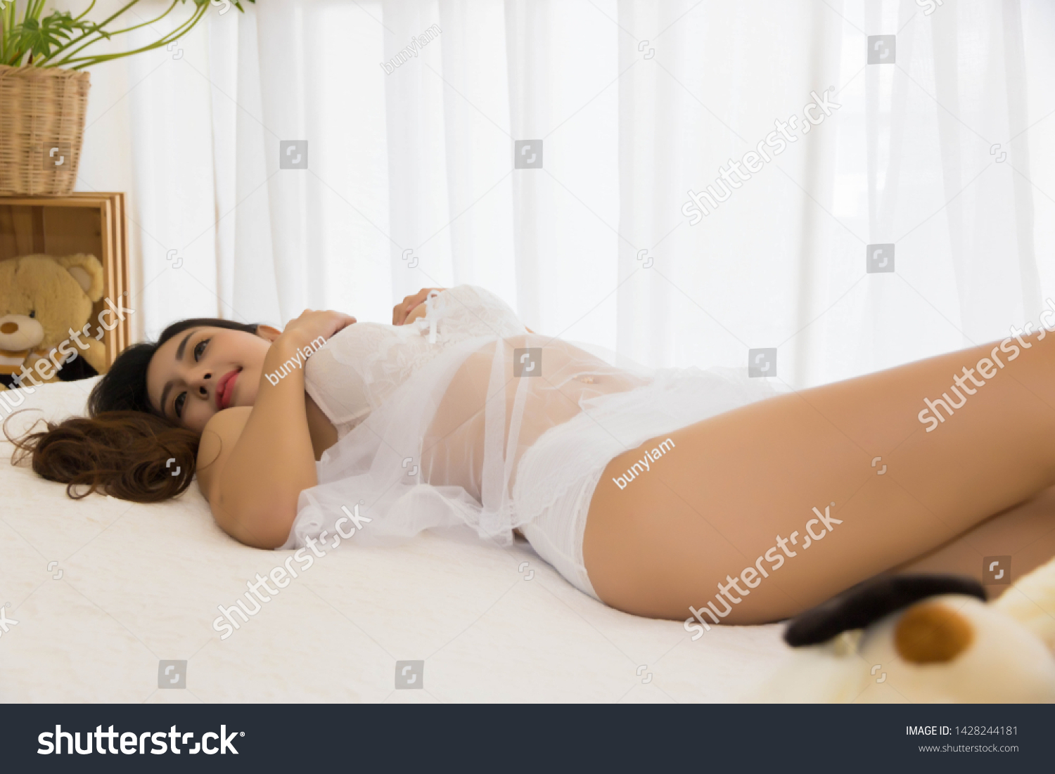 Portrait Charrming Sexy Woman Lingerie Lying Shutterstock