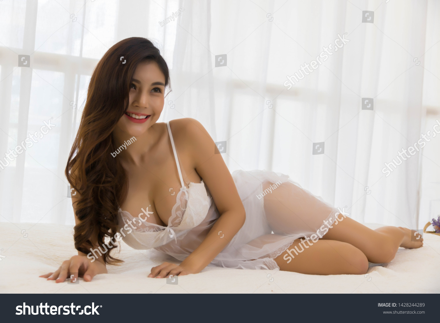 Portrait Charrming Sexy Woman Lingerie Lying Shutterstock