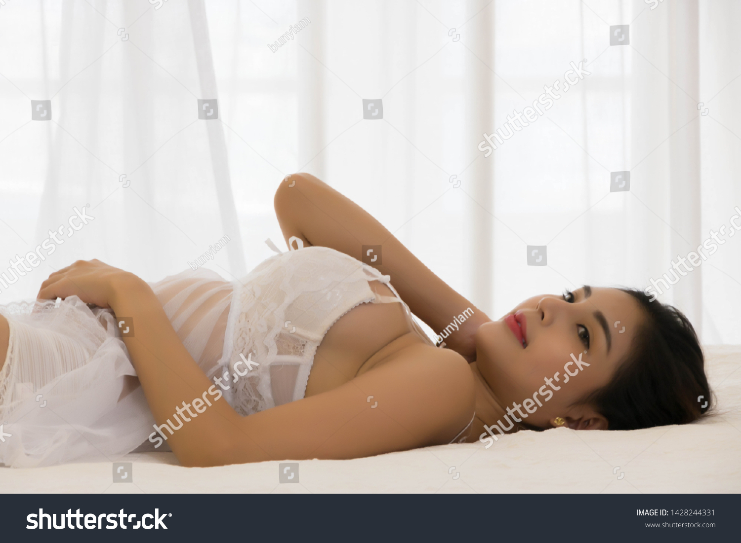 Portrait Charrming Sexy Woman Lingerie Lying Stock Photo 1428244331