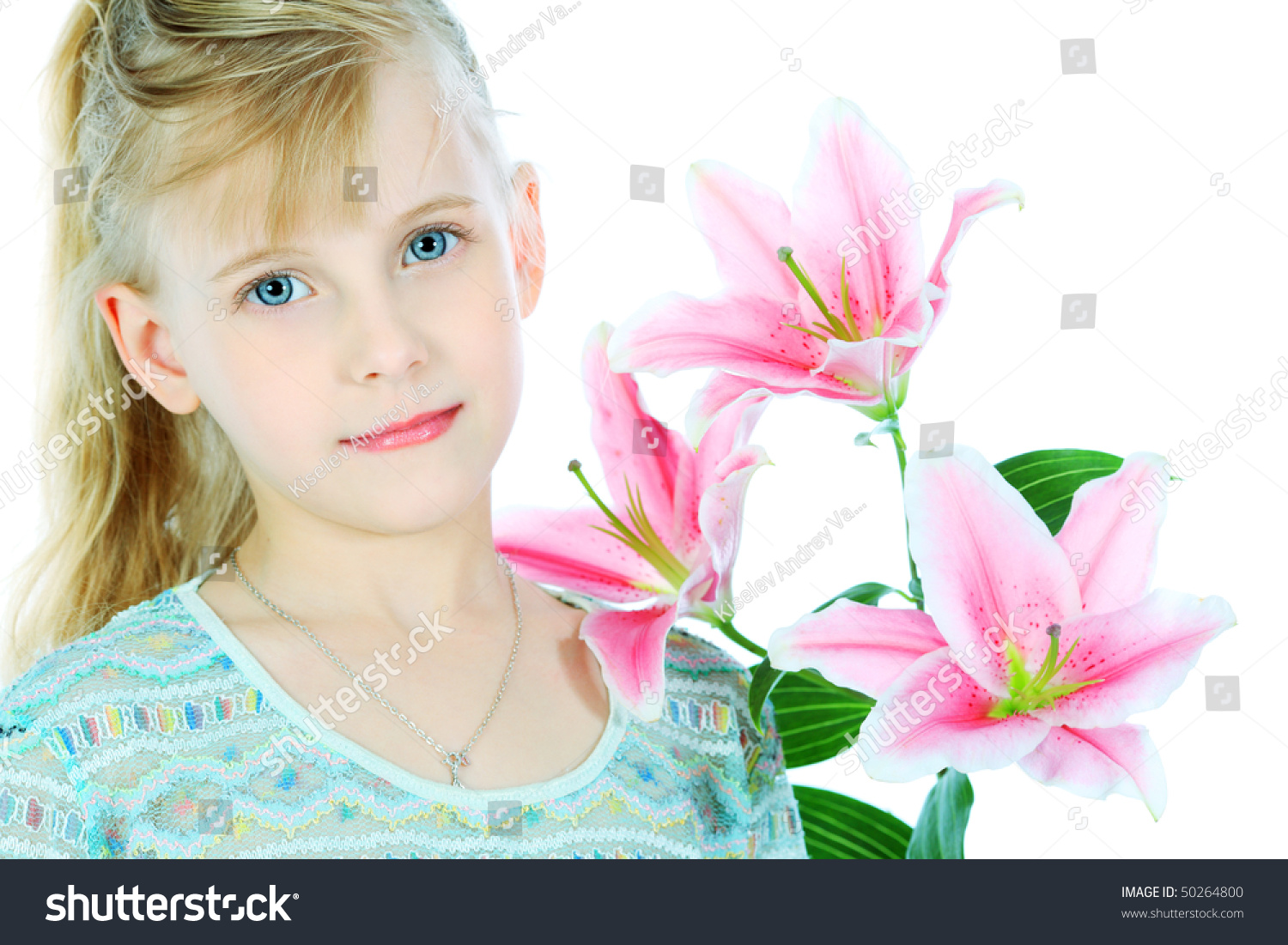 Portrait Of A Cute 6 Years Old Girl. Isolated Over White Background