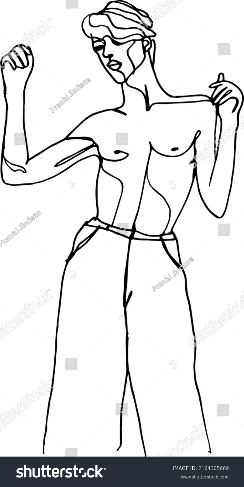 Portrait Man One Line Art Style Stock Illustration 2164305669