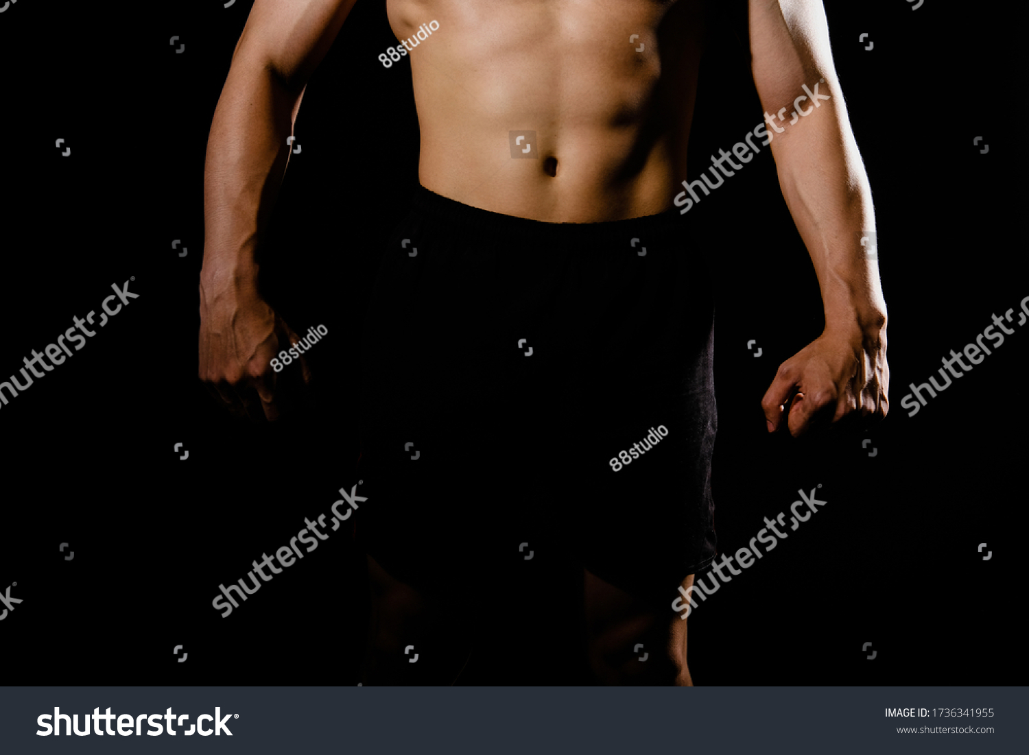 Portrait Athletic Muscular Bodybuilder Man Naked Stock Photo