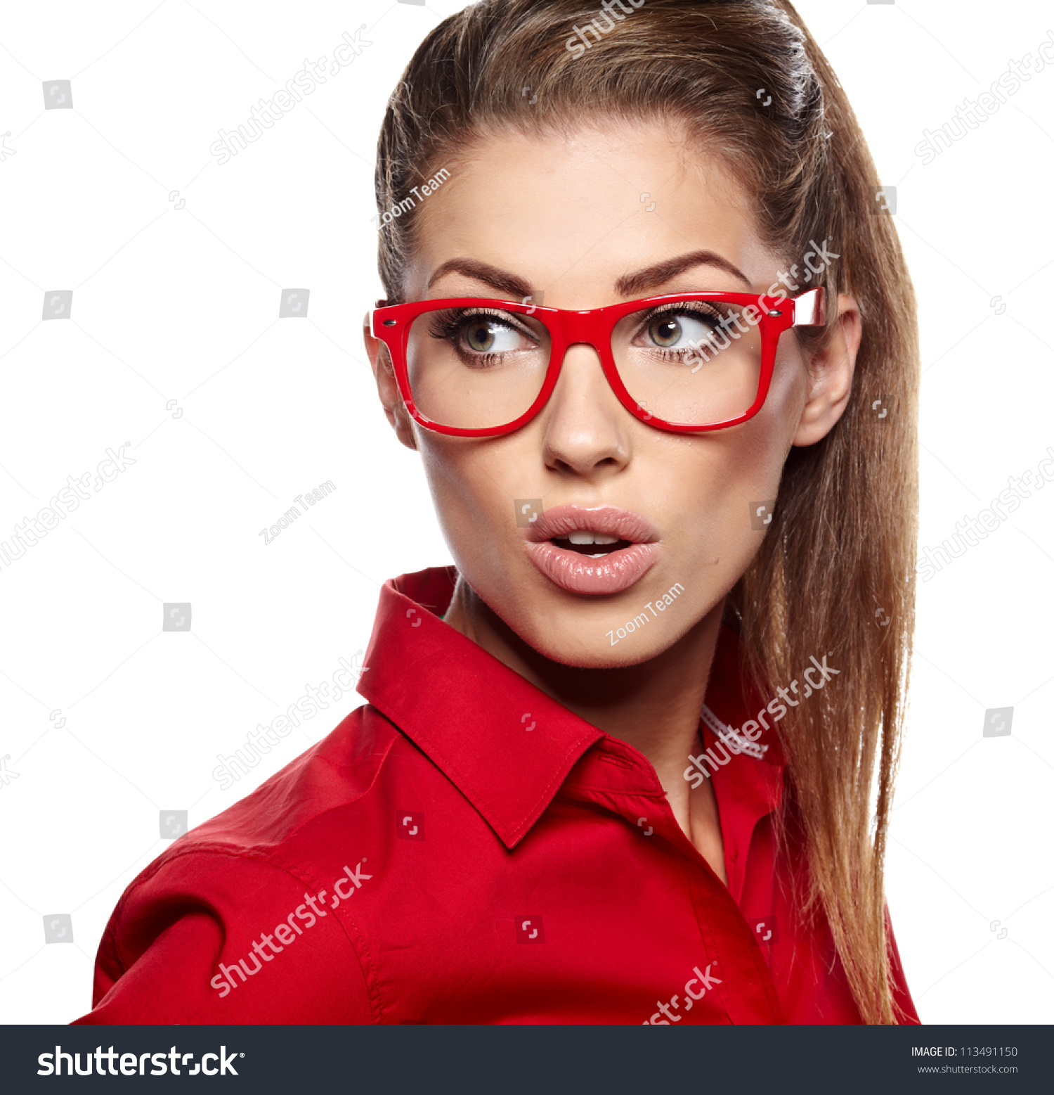 Portrait Of Attractive Caucasian Smiling Woman Isolated On White Studio ...