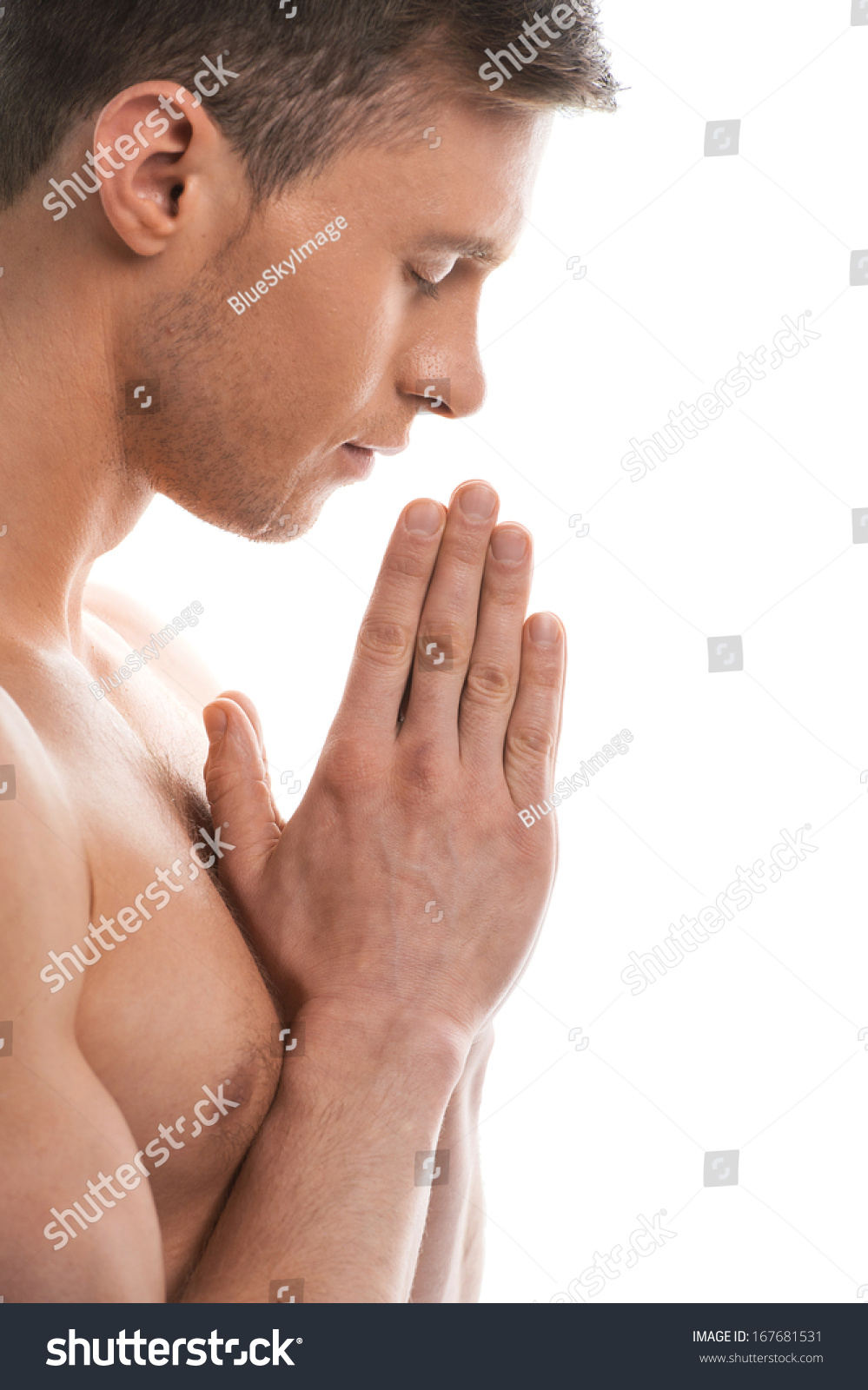 Portrait Attractive Fit Naked Man Praying Foto Stock Editar Agora