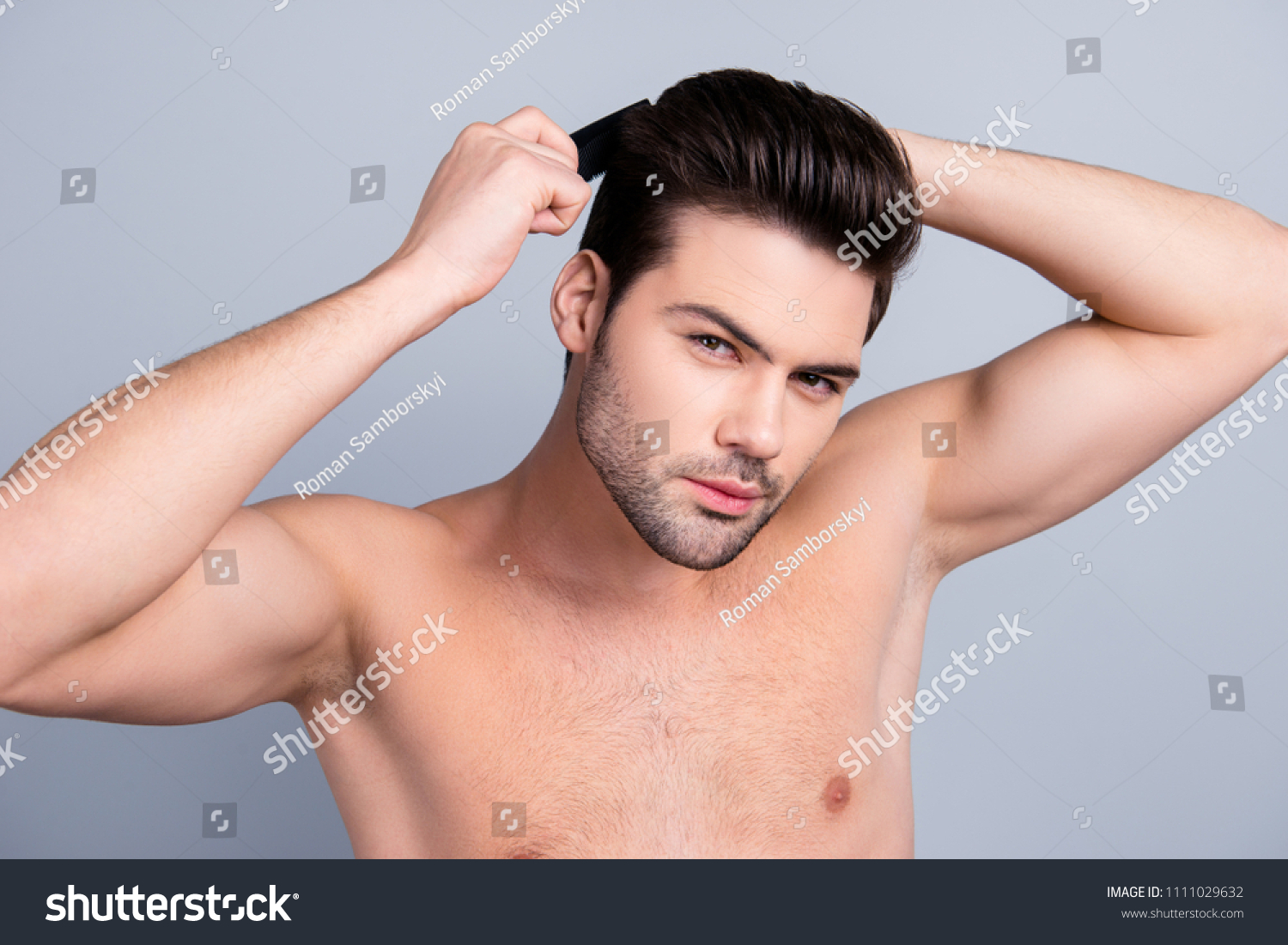 Portrait Attractive Muscular Macho Naked Torso