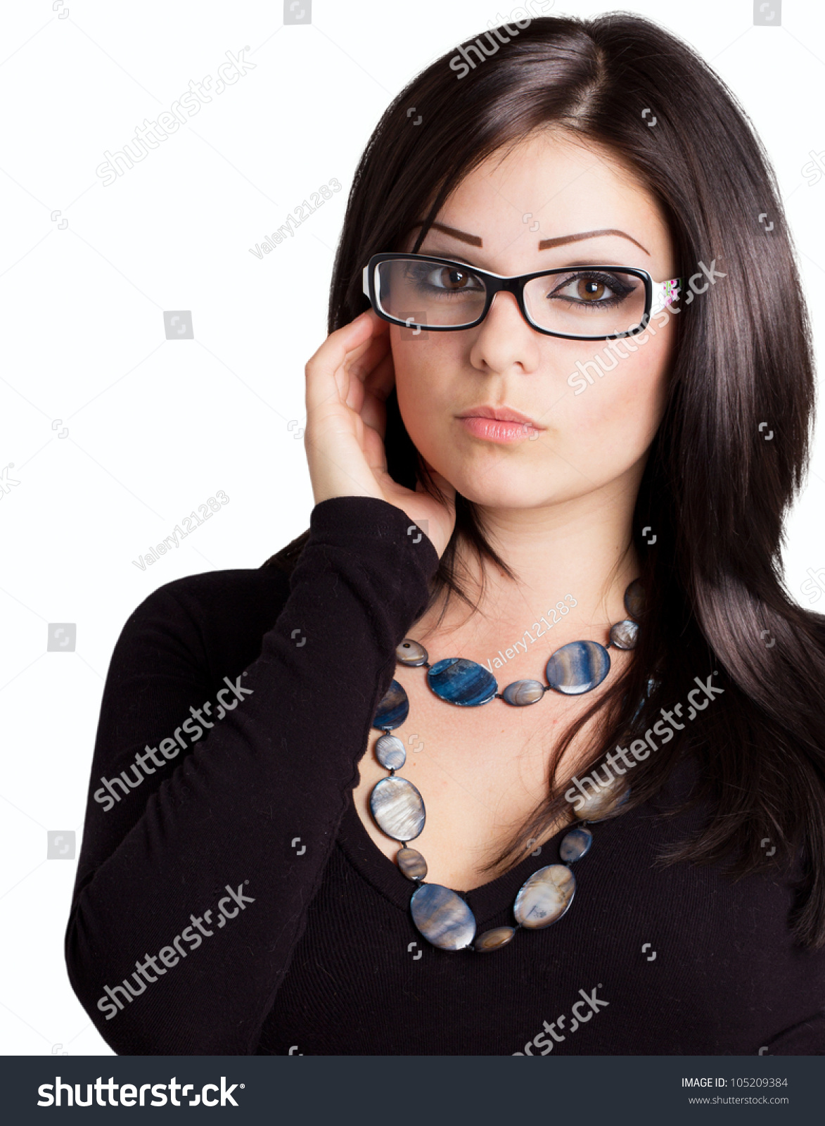 Portrait Of Beautiful Girl Wearing Glasses Isolated On White Background