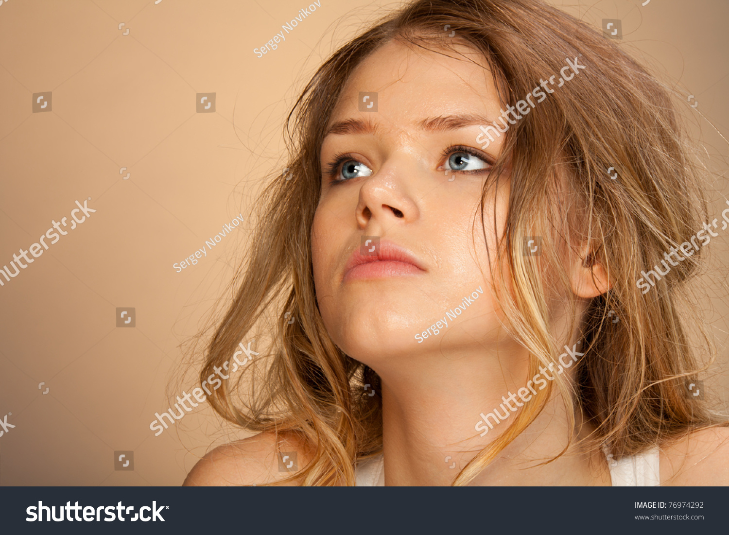 Portrait Beautiful Girl Tired Face Expression Stock Photo 76974292