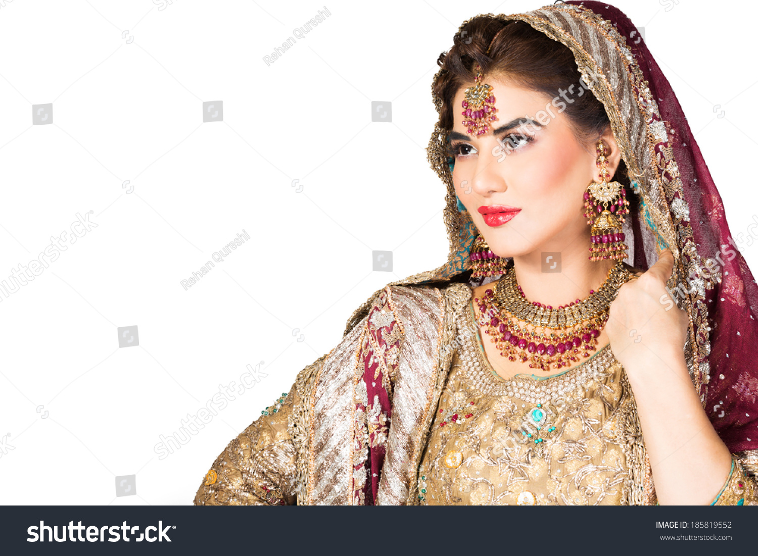 Portrait Of Beautiful Indian Bride, Happy Indian Bride Stock Photo