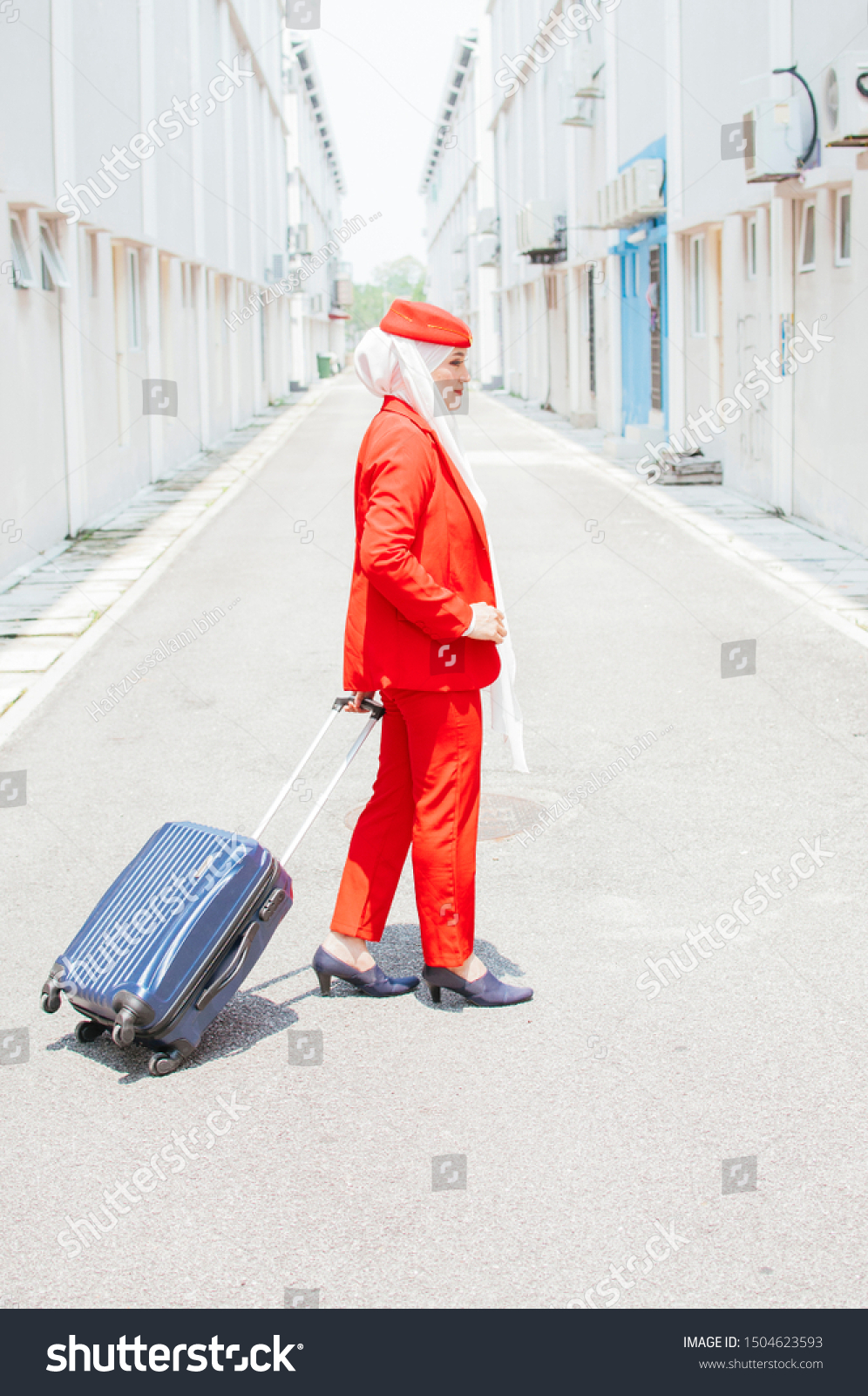 Portrait Female Flight Attendant Hijab Stock Photo